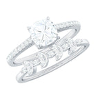 Claw Set Cushion Cut Moissanite Engagement Ring with Leaf Wedding Band D-VS1 - Rosec Jewels