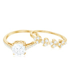 Claw Set Cushion Cut Moissanite Engagement Ring with Leaf Wedding Band D-VS1 - Rosec Jewels