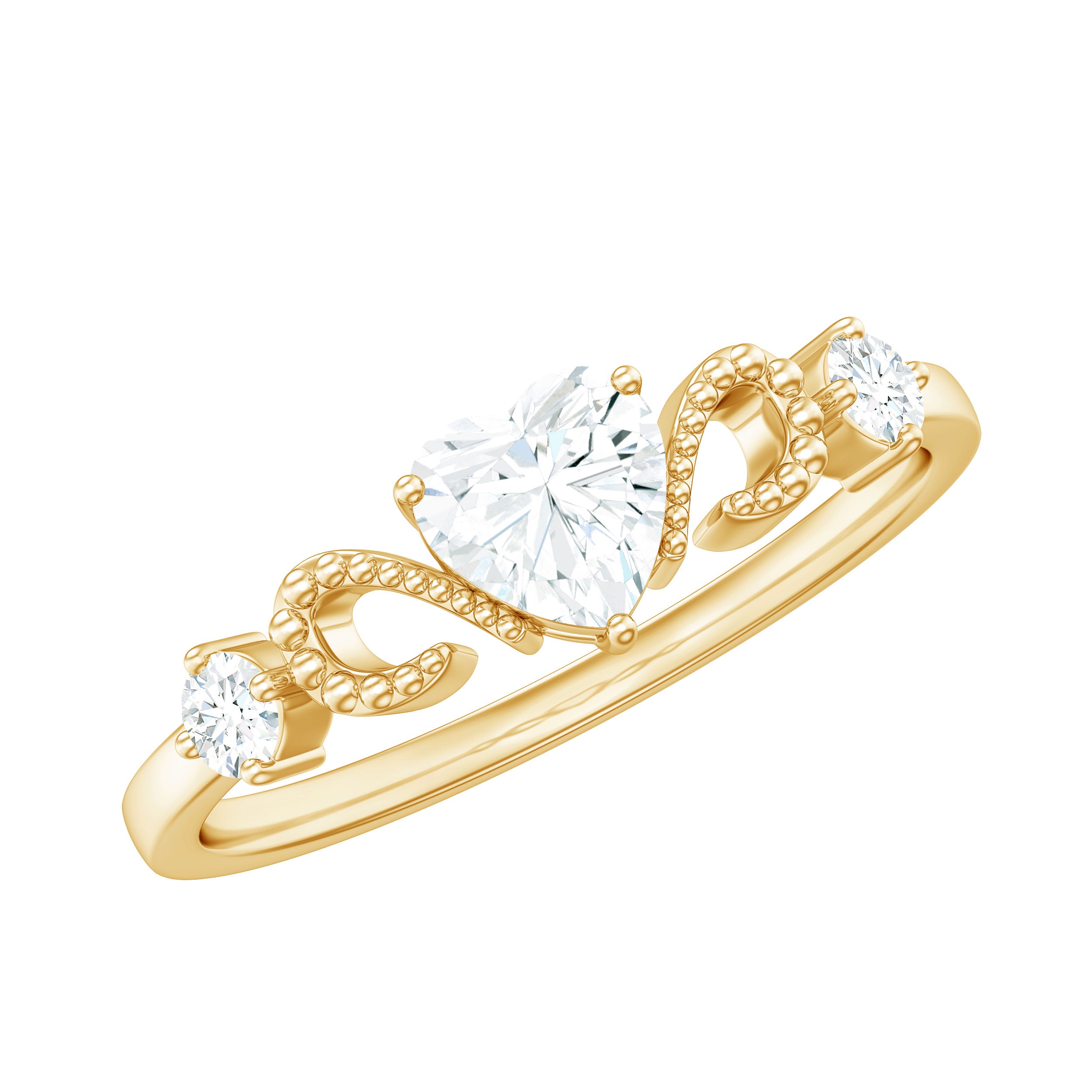 Rosec Jewels-3/4 CT Minimal Zircon Heart Engagement Ring with Gold Beaded
