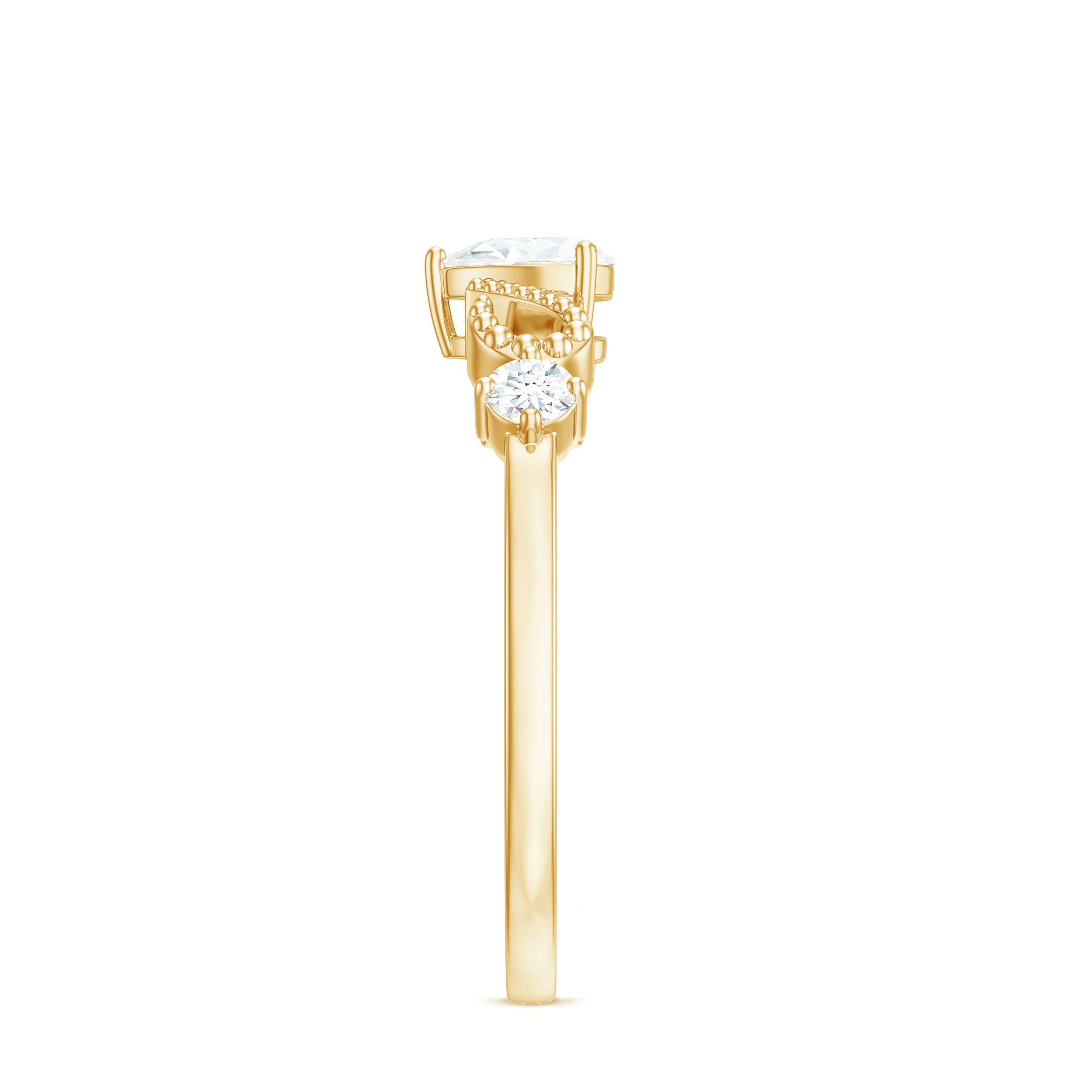 Rosec Jewels-3/4 CT Minimal Zircon Heart Engagement Ring with Gold Beaded