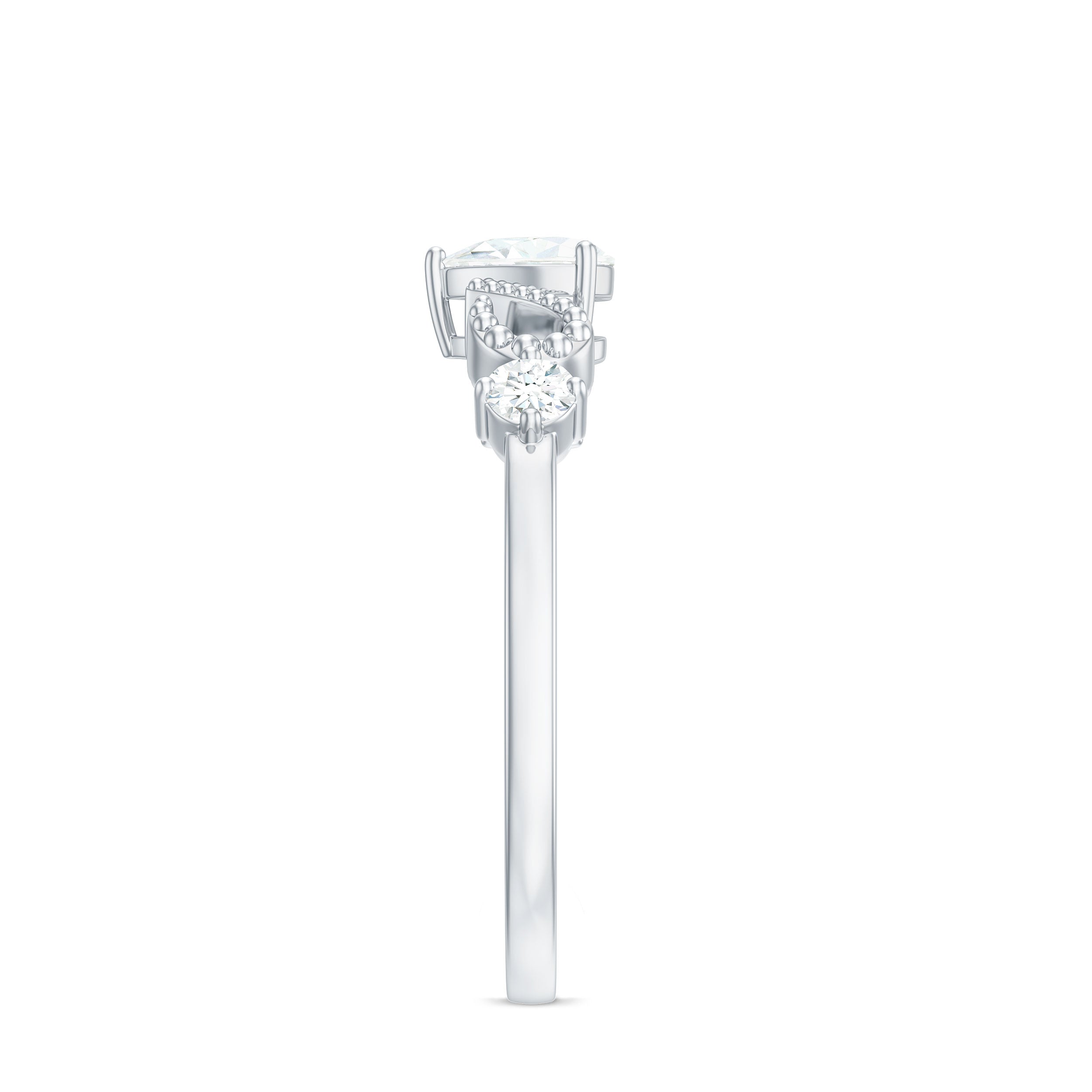 Certified Moissanite Heart Promise Ring with Beaded Detail D-VS1 - Rosec Jewels