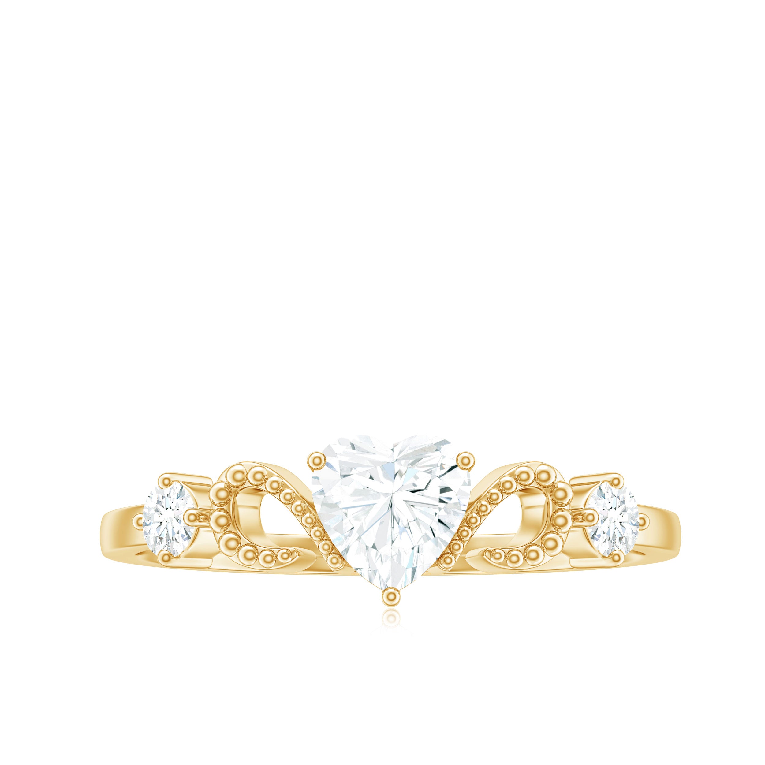 Certified Moissanite Heart Promise Ring with Beaded Detail D-VS1 - Rosec Jewels