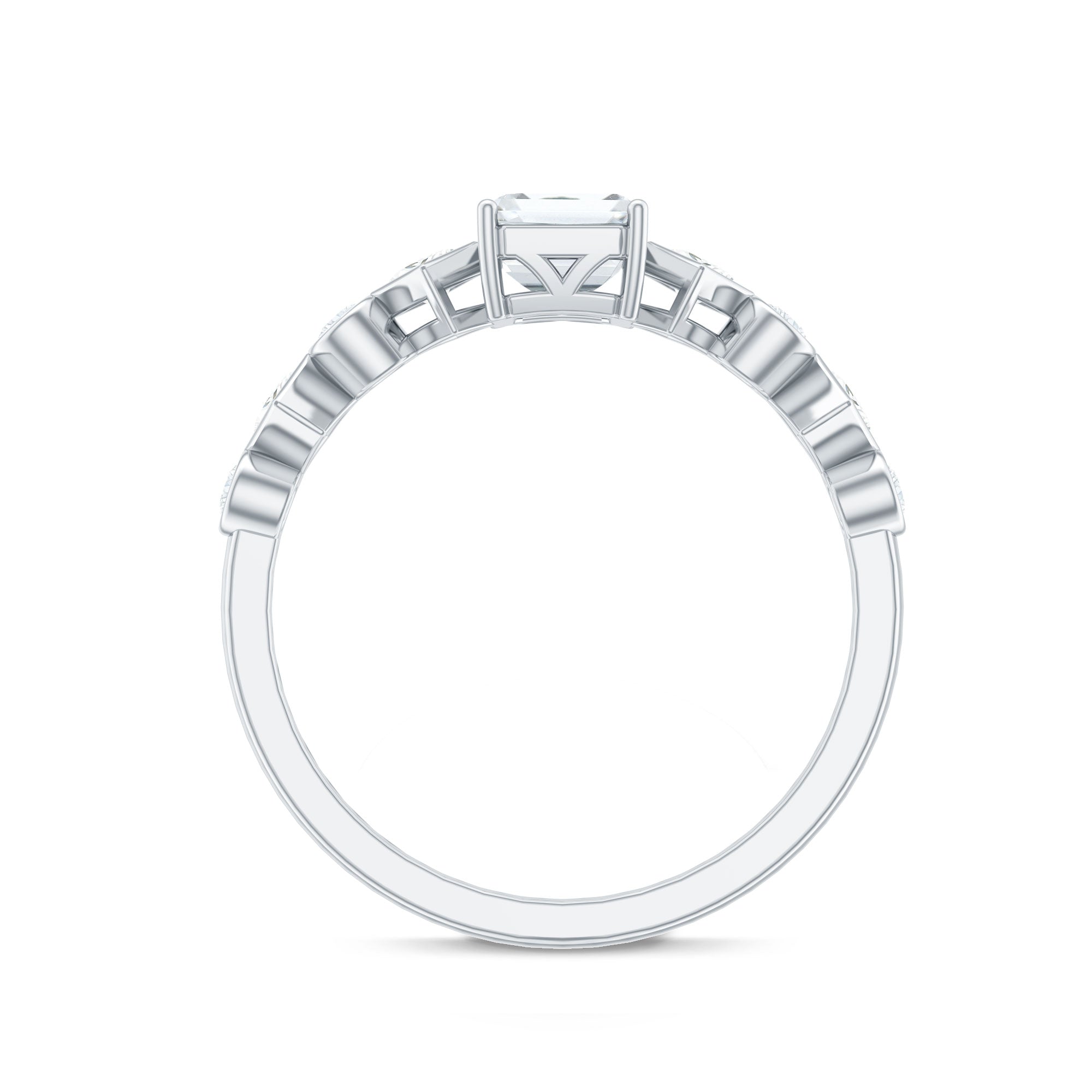 2 CT Octagon Cut Zircon Engagement Ring with Side Stones AAAA - Rosec Jewels