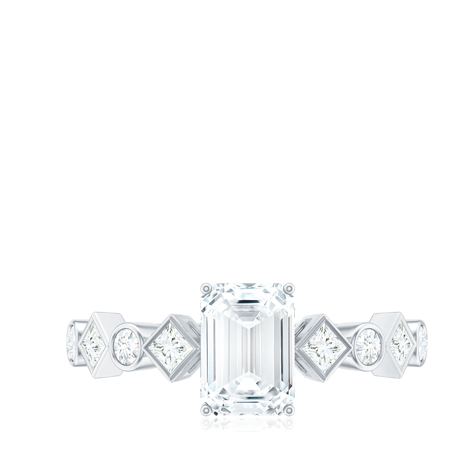 2 CT Octagon Cut Zircon Engagement Ring with Side Stones AAAA - Rosec Jewels