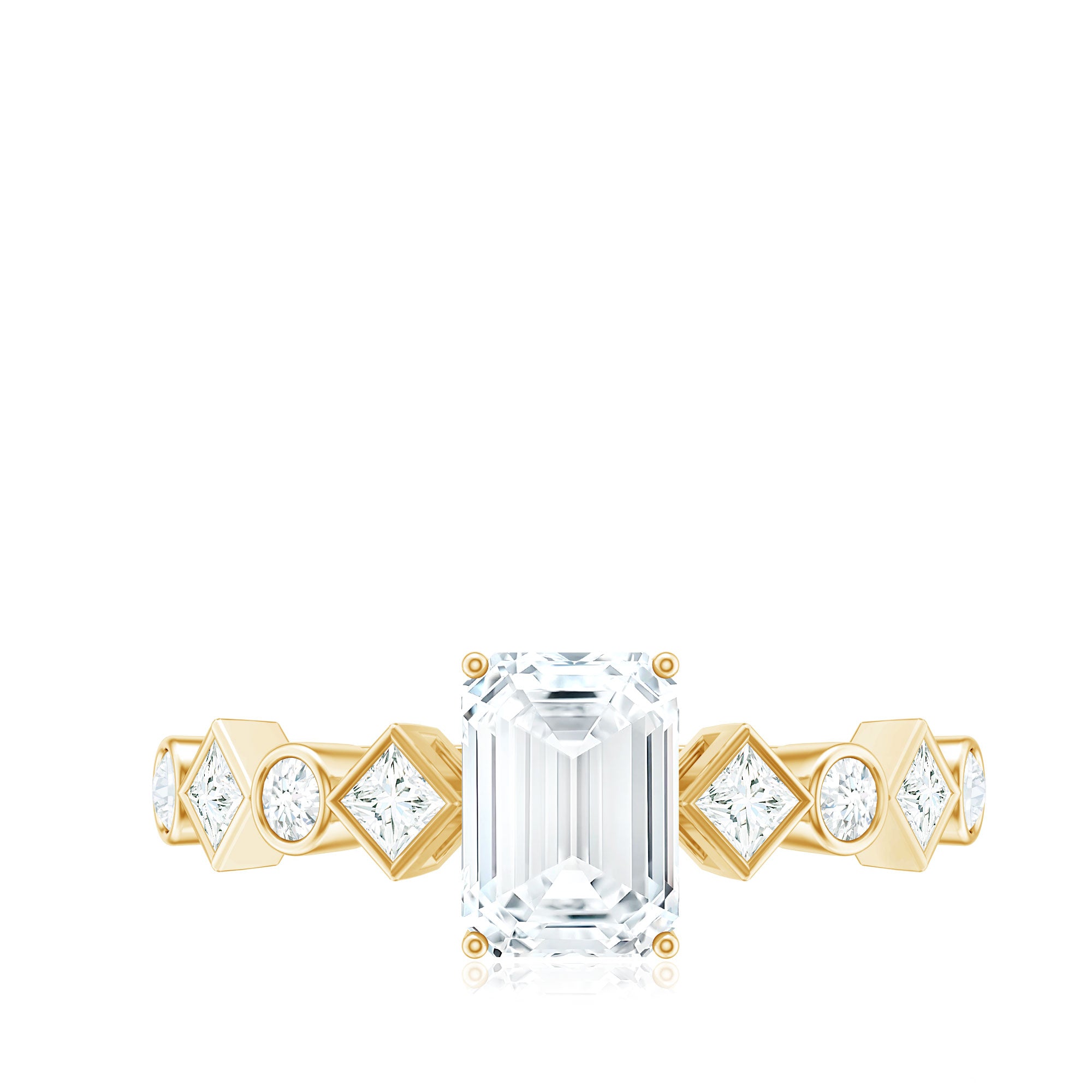 2 CT Octagon Cut Zircon Engagement Ring with Side Stones AAAA - Rosec Jewels