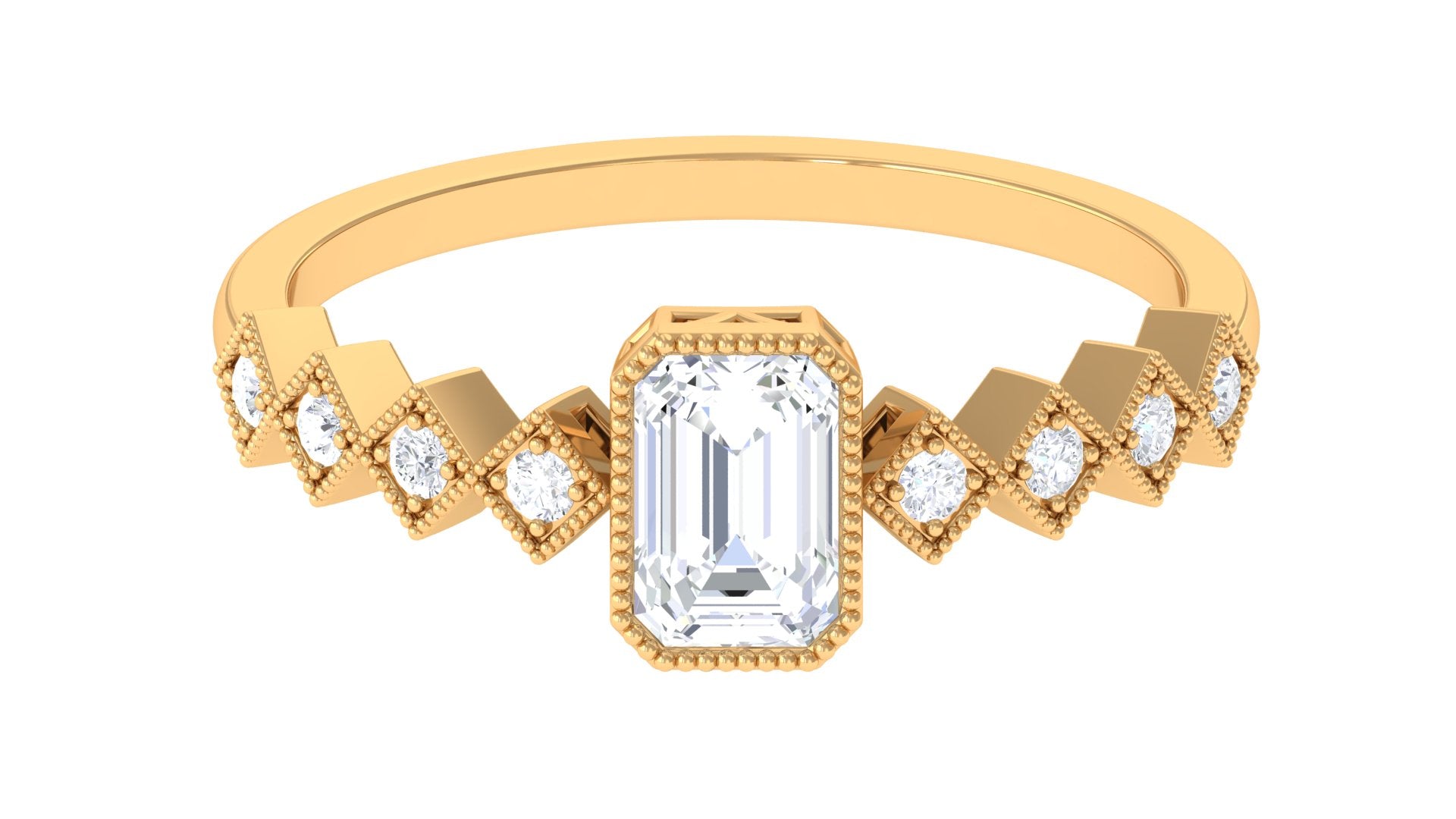 1 CT Octagon Cut Zircon Engagement Ring with Side Stones AAAA - Rosec Jewels