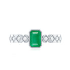 Vintage Looking Emerald Cut Emerald Engagement Ring with Diamond AAA - Rosec Jewels