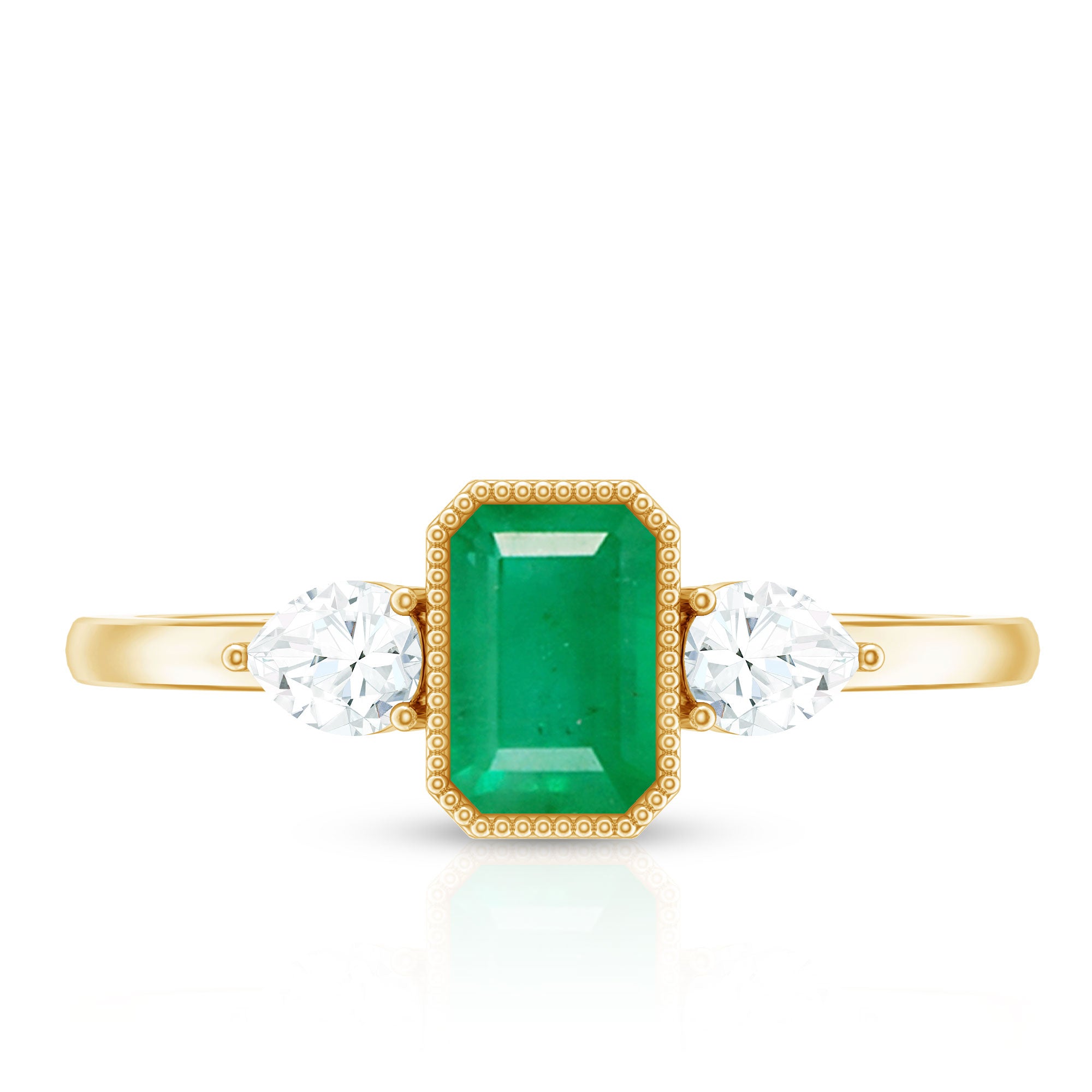 Emerald 3 Stone Ring with Diamond AAA - Rosec Jewels