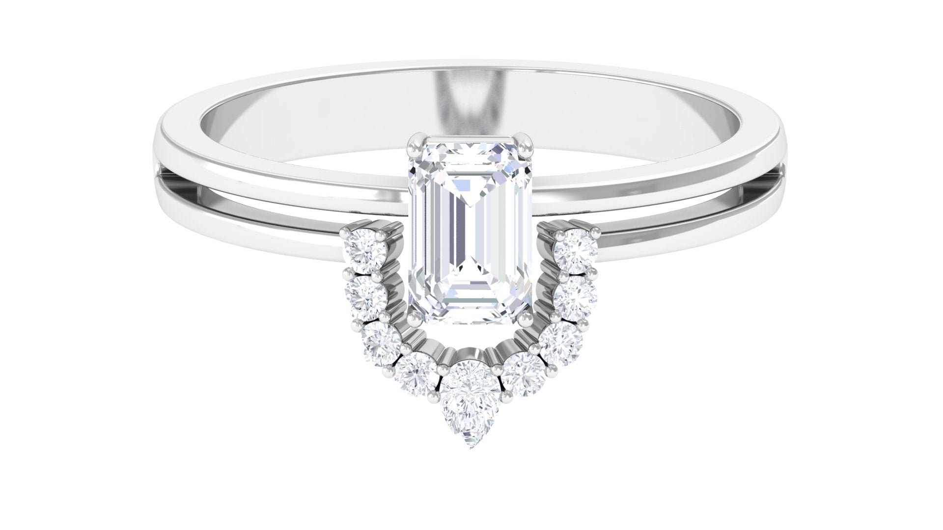 1 CT Octagon Cut Zircon Double Band Engagement Ring AAAA - Rosec Jewels