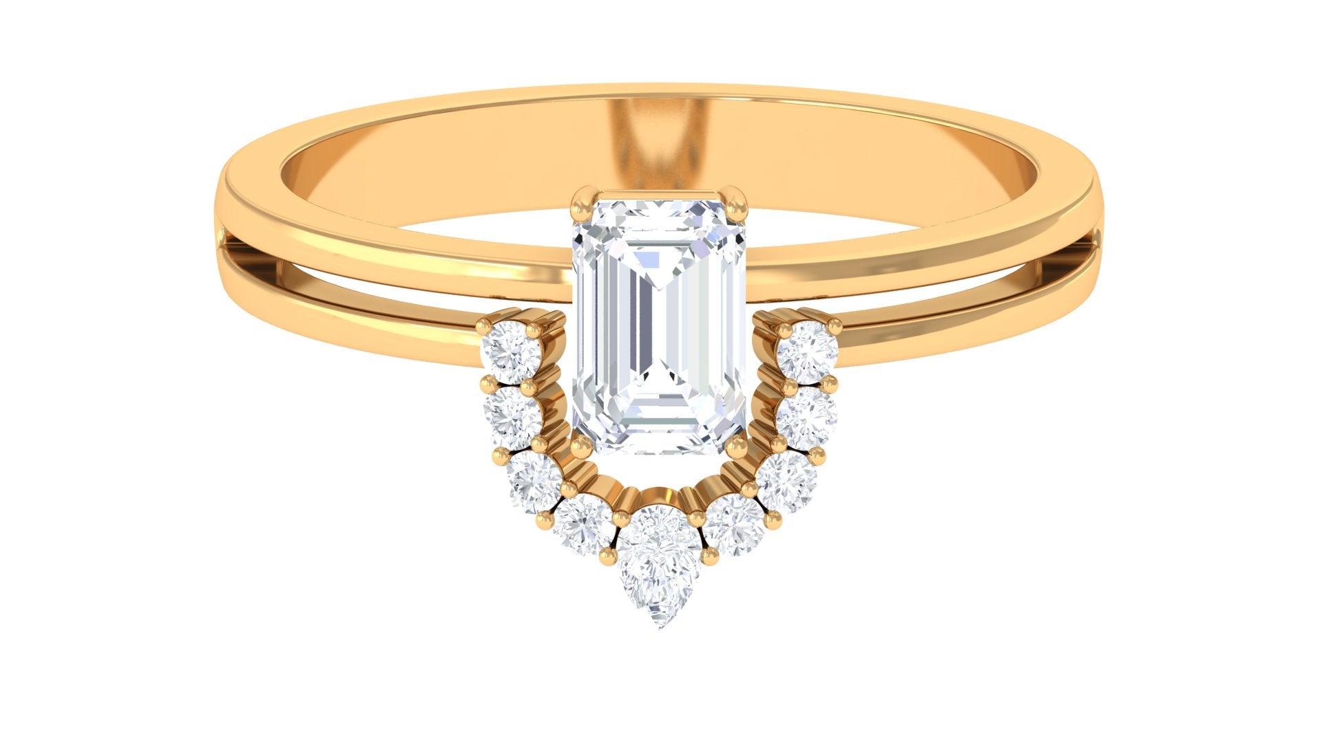 1 CT Octagon Cut Zircon Double Band Engagement Ring AAAA - Rosec Jewels