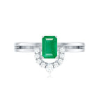 Natural Emerald Cut Emerald Double Band Engagement Ring with Diamond AAA - Rosec Jewels