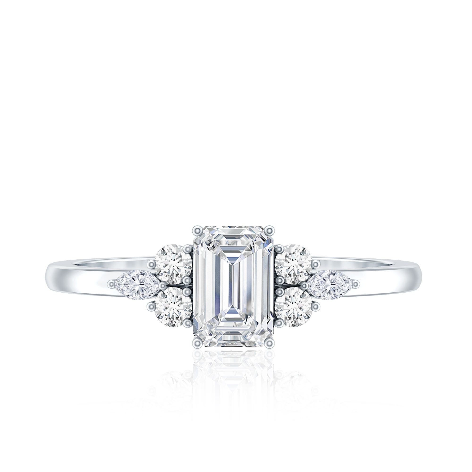 1 CT Octagon Cut Cubic Zirconia Engagement Ring with Trio AAAA - Rosec Jewels