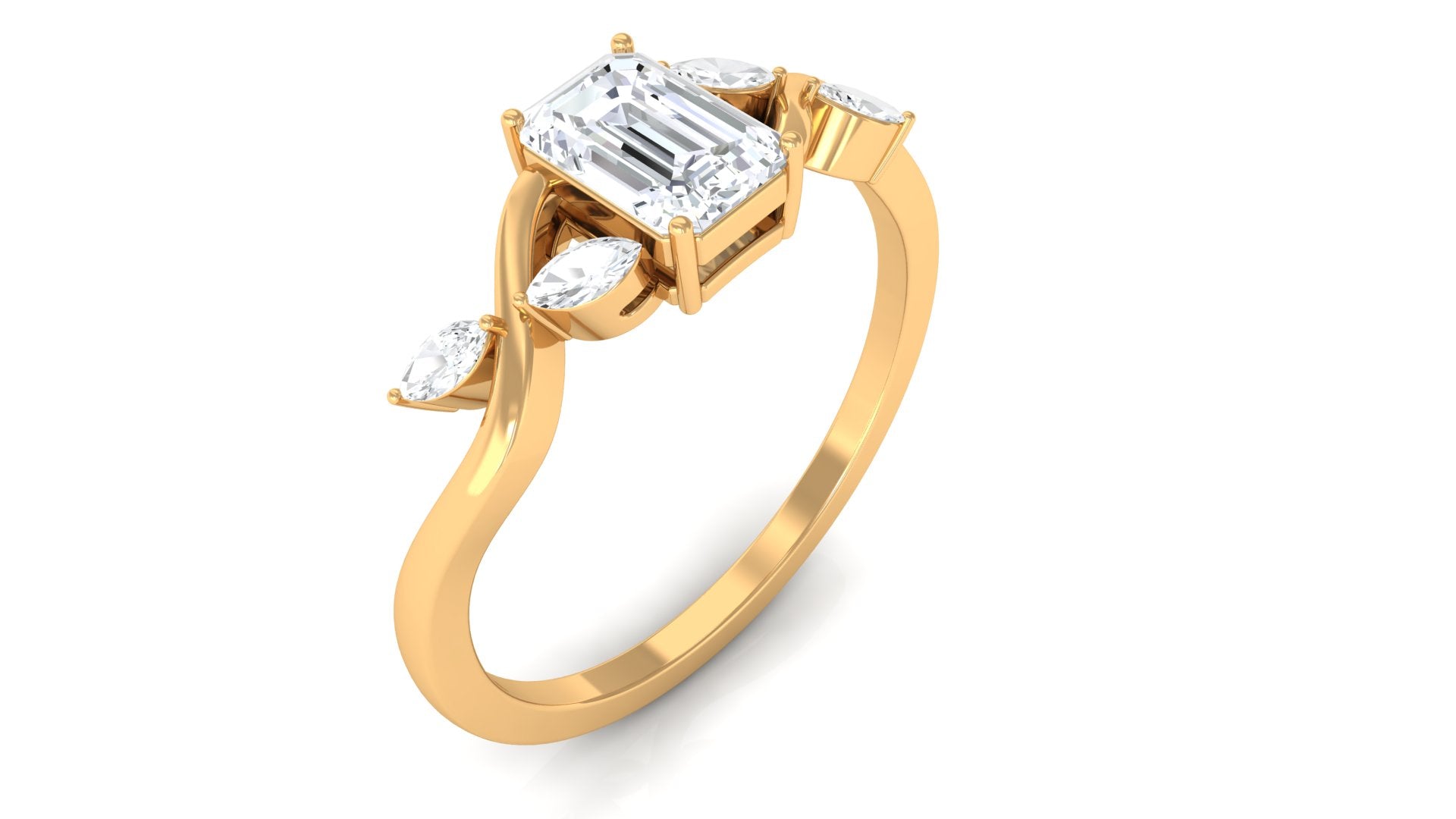 1 CT Octagon Cut Solitaire Zircon Engagement Ring with Split Shank AAAA - Rosec Jewels
