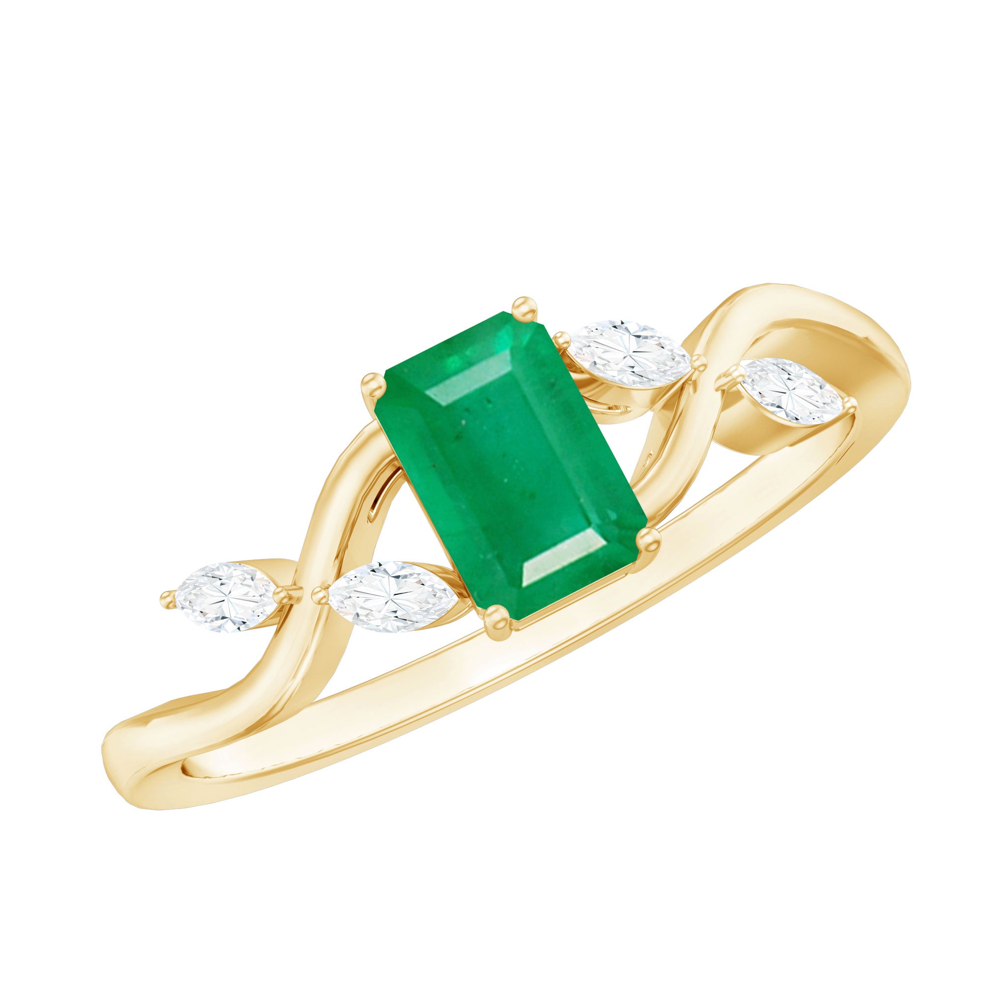 Natural Emerald Cut Emerald Designer Engagement Ring with Diamond AAA - Rosec Jewels