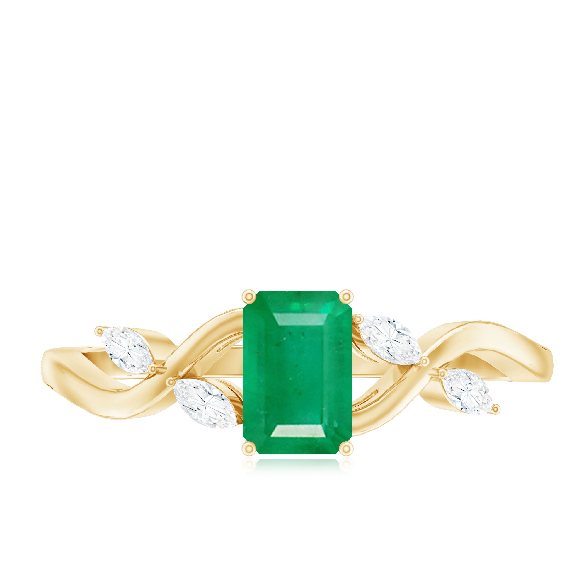 Natural Emerald Cut Emerald Designer Engagement Ring with Diamond AAA - Rosec Jewels