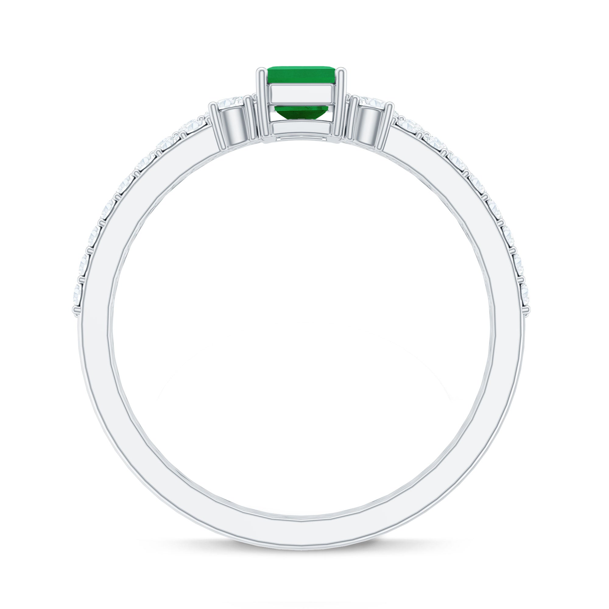 Genuine Emerald Diamond Emerald Cut Engagement Ring and Wedding Band Set AAA - Rosec Jewels