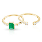 Genuine Emerald Diamond Emerald Cut Engagement Ring and Wedding Band Set AAA - Rosec Jewels