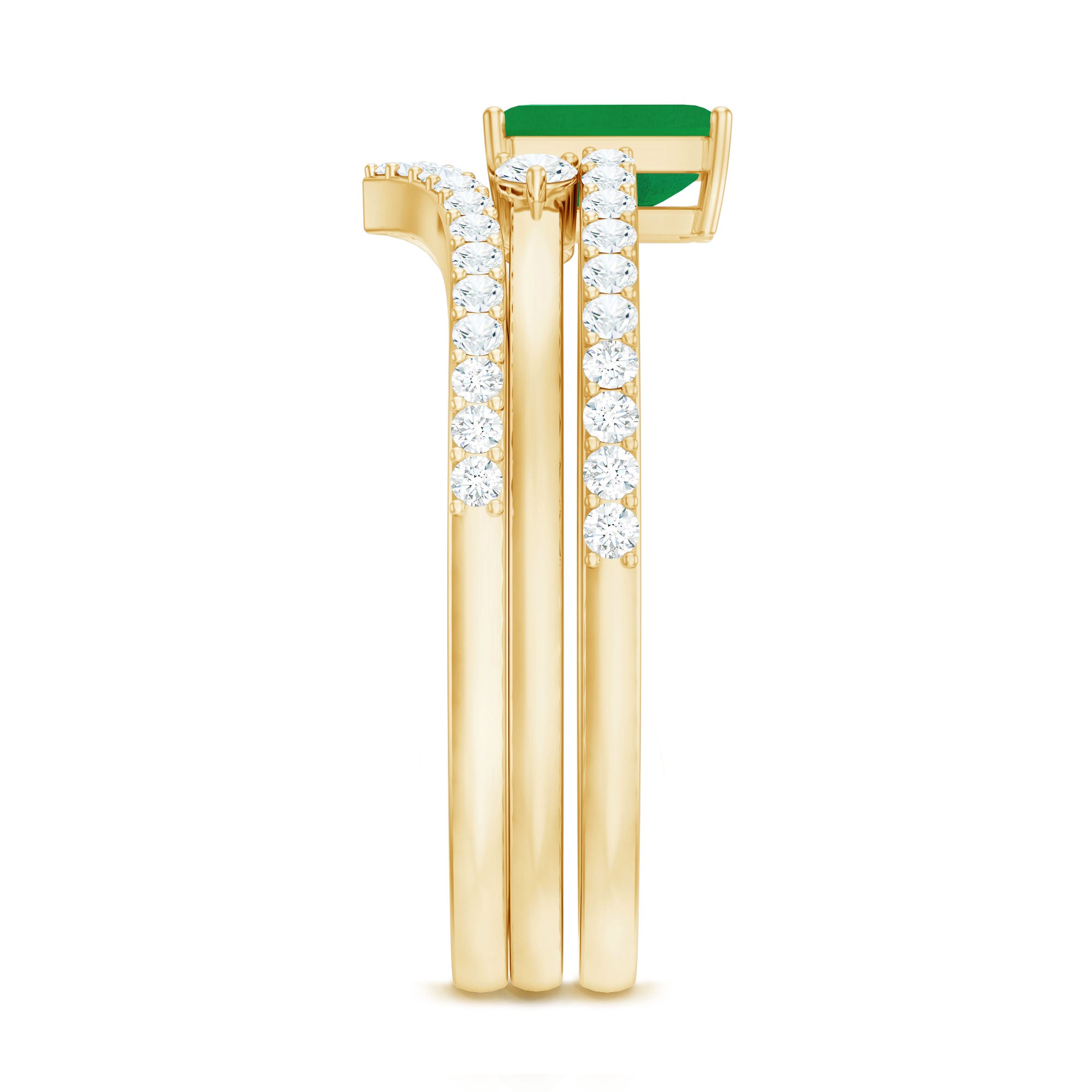 Rosec Jewels-Natural Emerald Cut Emerald Diamond 3 Piece Bridal Ring Set