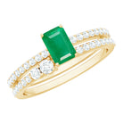 Rosec Jewels-Genuine Emerald Diamond Emerald Cut Engagement Ring with Enhancer