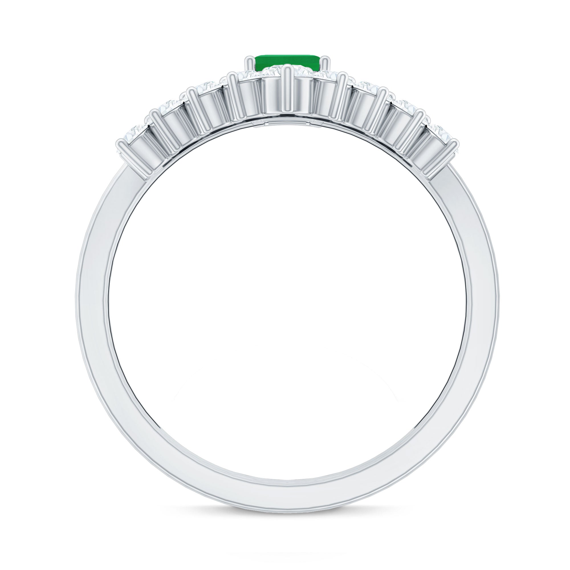 Natural Emerald Diamond Emerald Cut Engagement Ring with Curved Wedding Band AAA - Rosec Jewels
