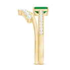 Natural Emerald Diamond Emerald Cut Engagement Ring with Curved Wedding Band AAA - Rosec Jewels