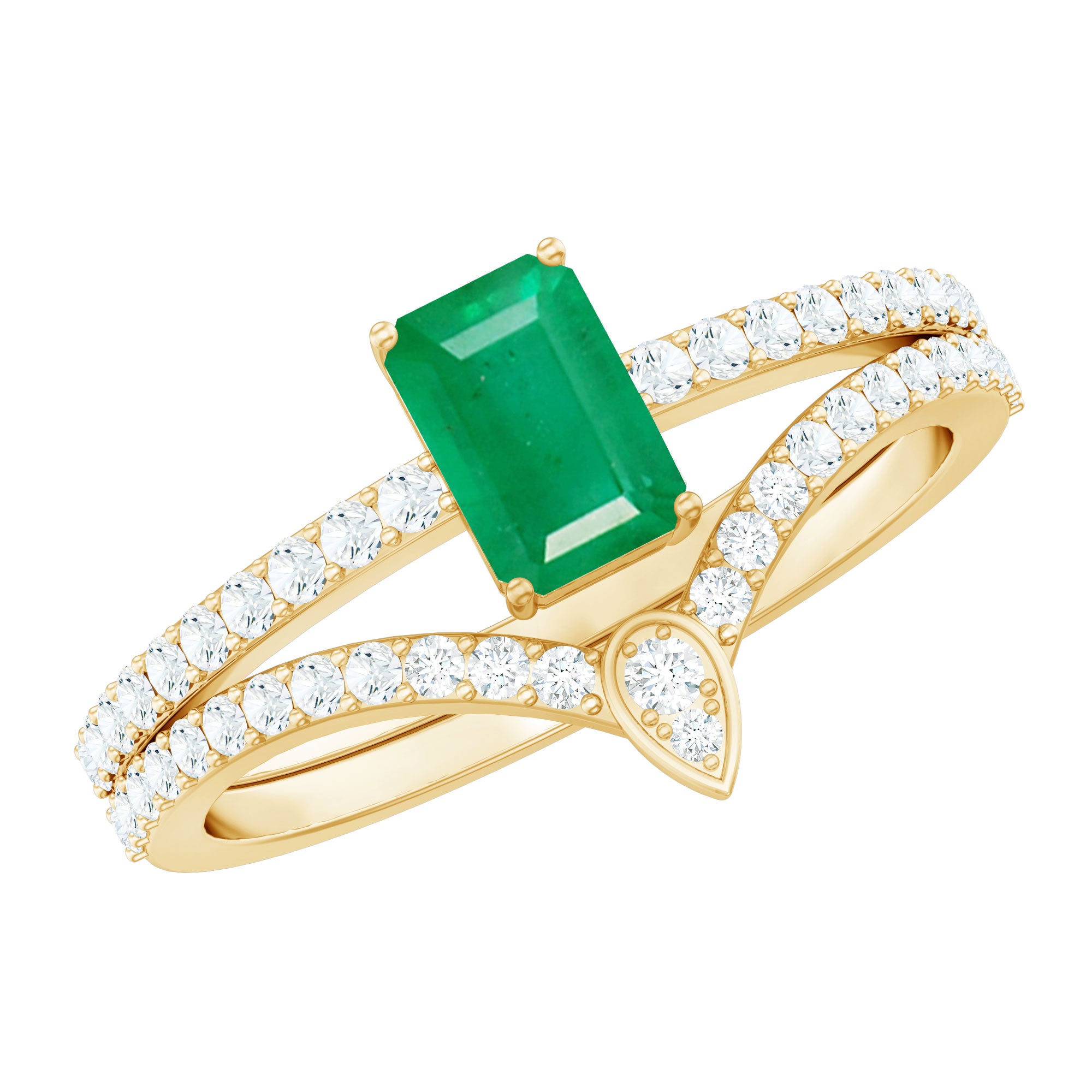 Rosec Jewels-Certified Natural Emerald Diamond Emerald Cut Engagement Ring Wedding Band Set