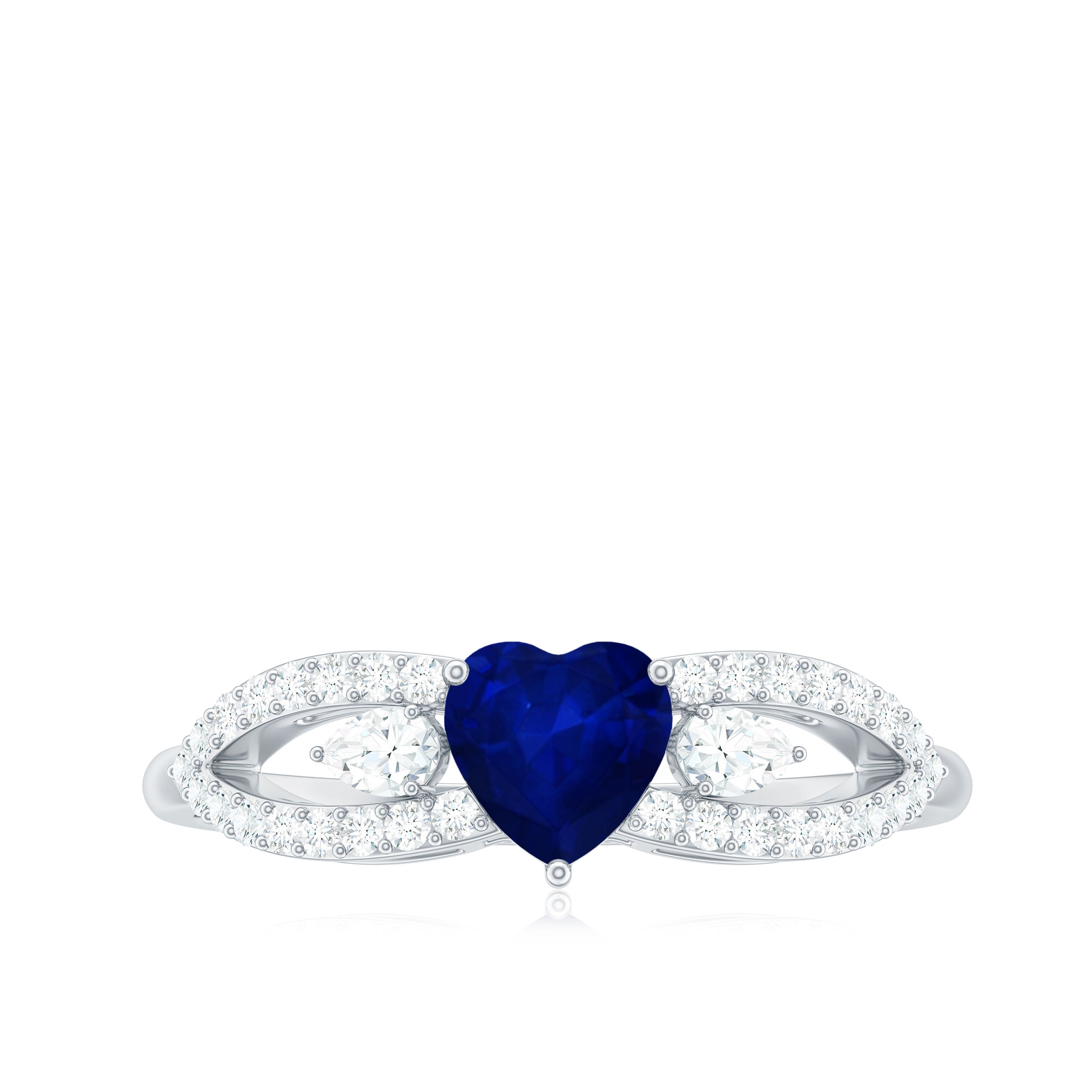 Rosec Jewels-Real 0.6 Carat Blue Sapphire and Diamond Heart Promise Ring with Split Shank