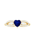 Rosec Jewels-Real 0.6 Carat Blue Sapphire and Diamond Heart Promise Ring with Split Shank