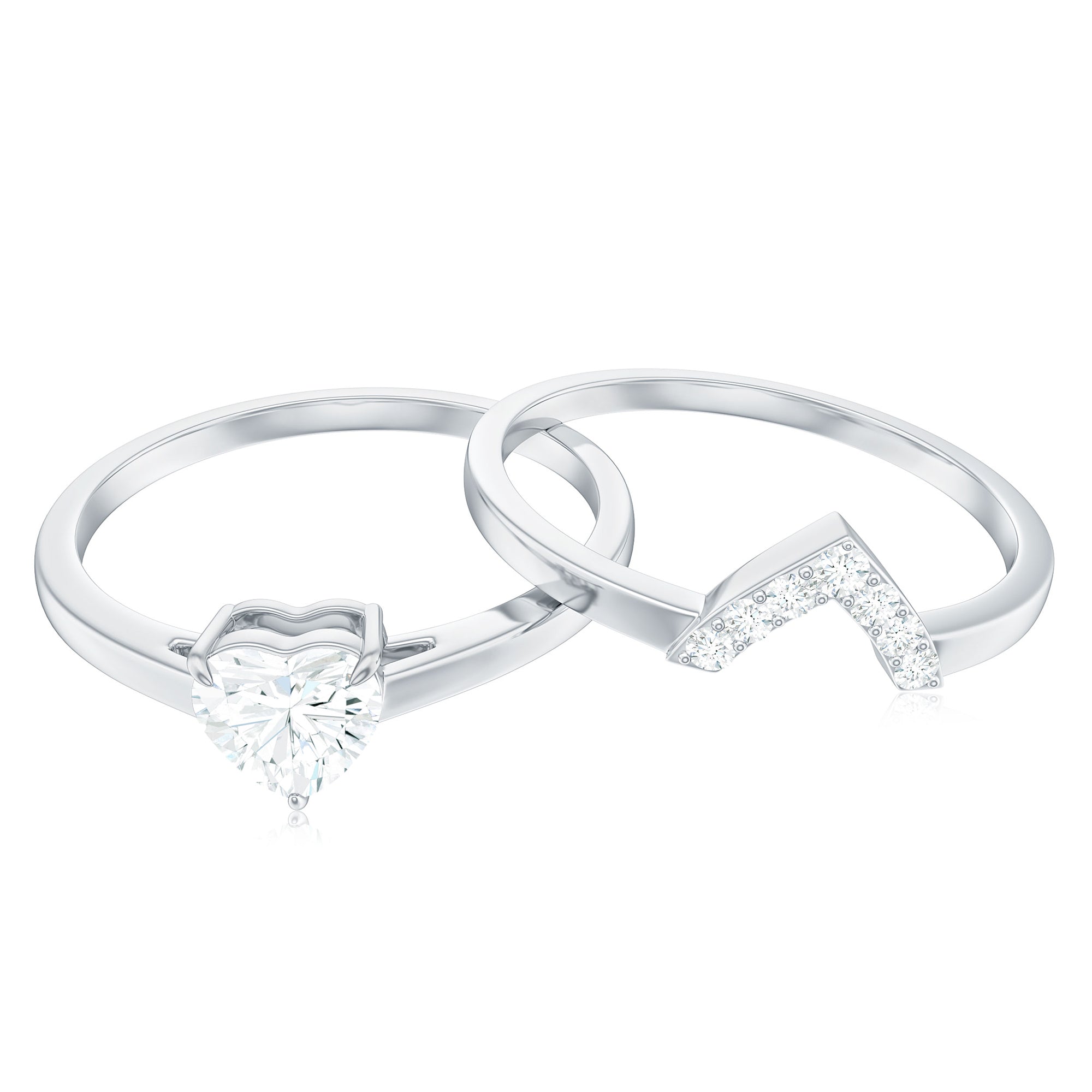 Heart Shaped Moissanite Solitaire Wedding Ring Set for Women D-VS1 - Rosec Jewels