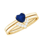 Rosec Jewels-3/4 CT Heart Shape Blue Sapphire Solitaire Ring Set with Diamond Chevron Band