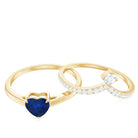 Rosec Jewels-Heart Shape Blue Sapphire Solitaire Wedding Ring Set with Diamond