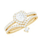 Rosec Jewels-Cubic Zirconia Heart Ring Set with V Shape Band