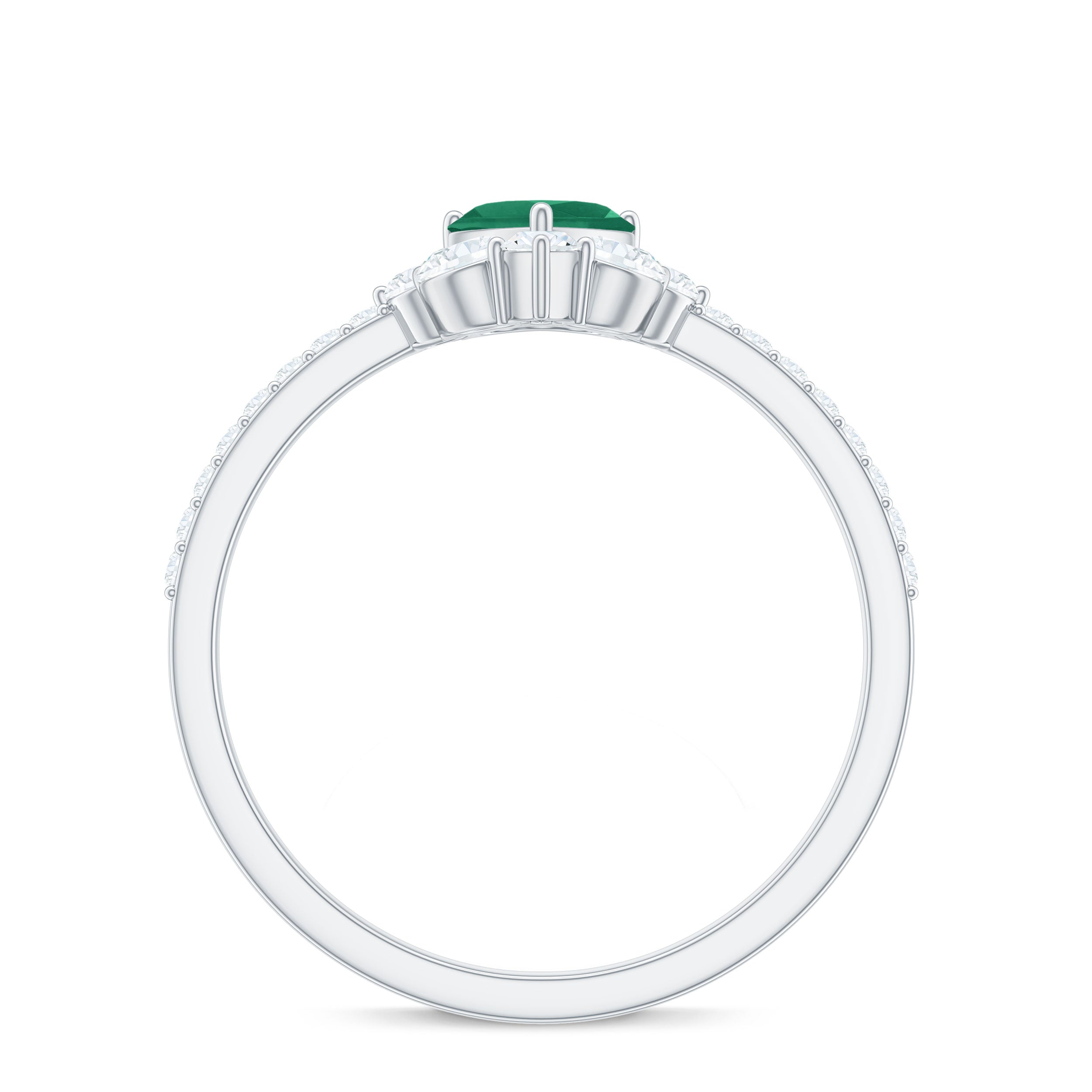 Rosec Jewels-Natural Emerald Heart Promise Ring with Diamond