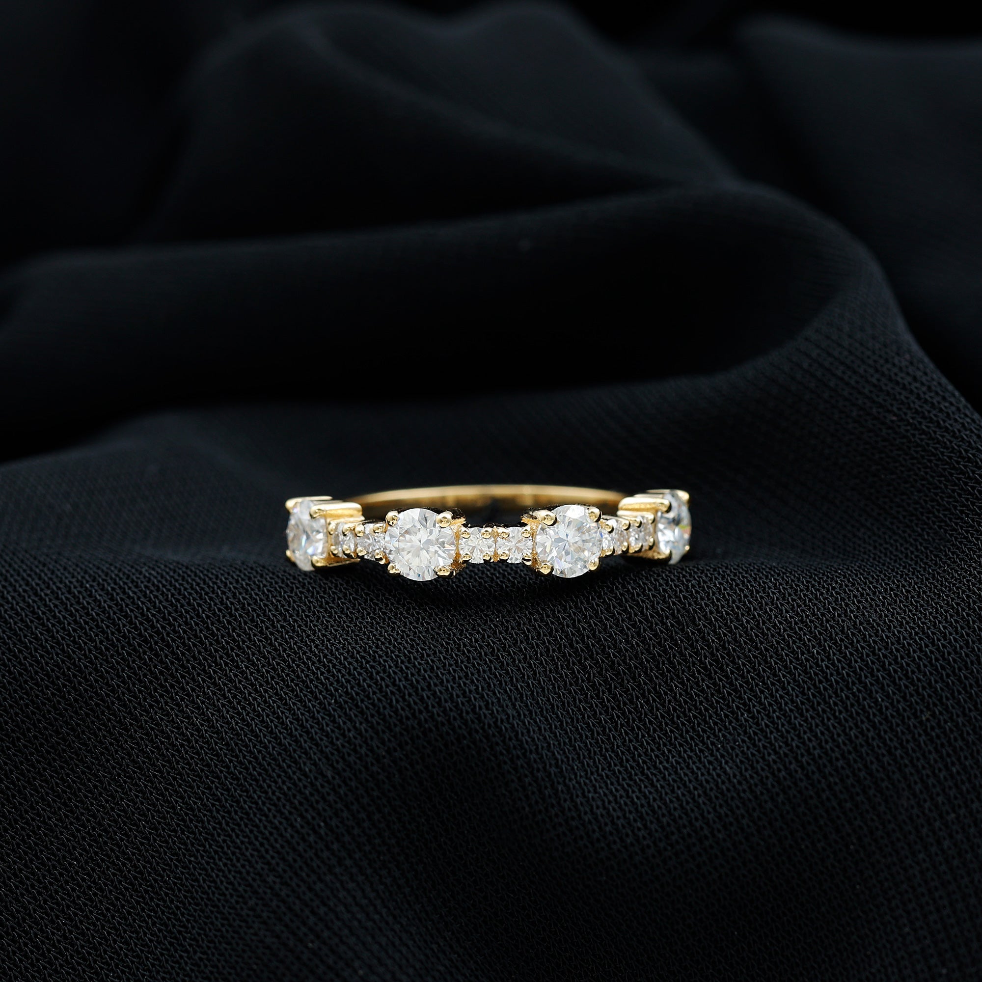 1.75 Carat Round Moissanite Half Eternity Wedding Band in Gold Moissanite - ( D-VS1 ) - Color and Clarity - Rosec Jewels