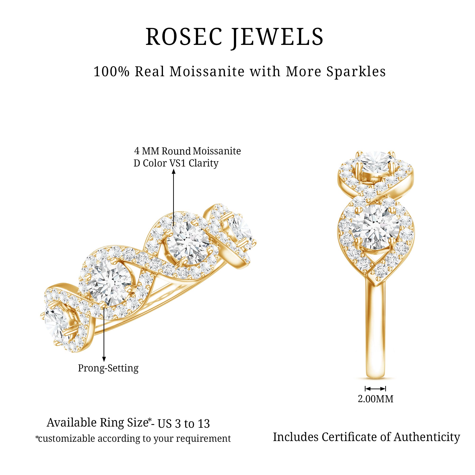 Round Moissanite Infinity Wedding Band Ring D-VS1 - Rosec Jewels