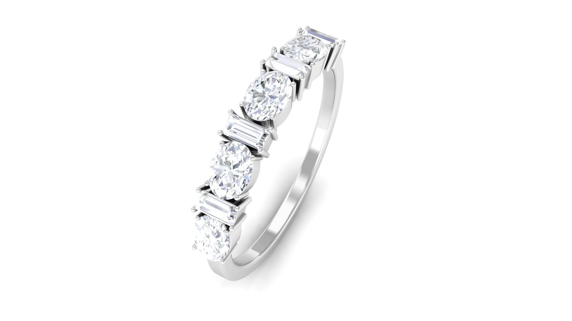 Oval and Baguette Cut Zircon Wedding Half Eternity Ring AAAA - Rosec Jewels