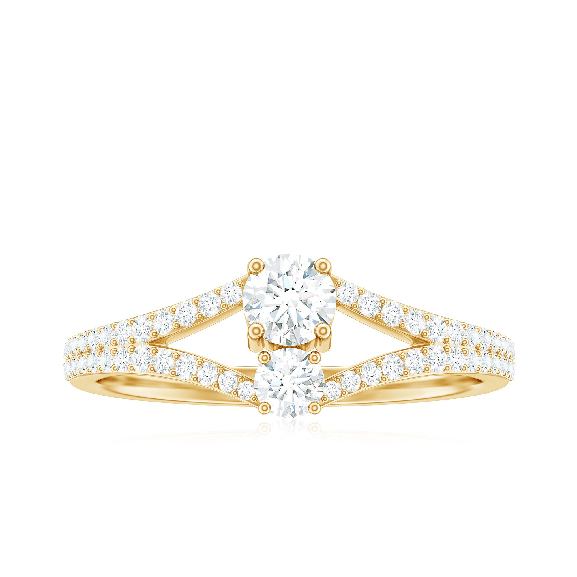 3/4 CT Zircon Two Stone Engagement Ring with Split Shank AAAA - Rosec Jewels