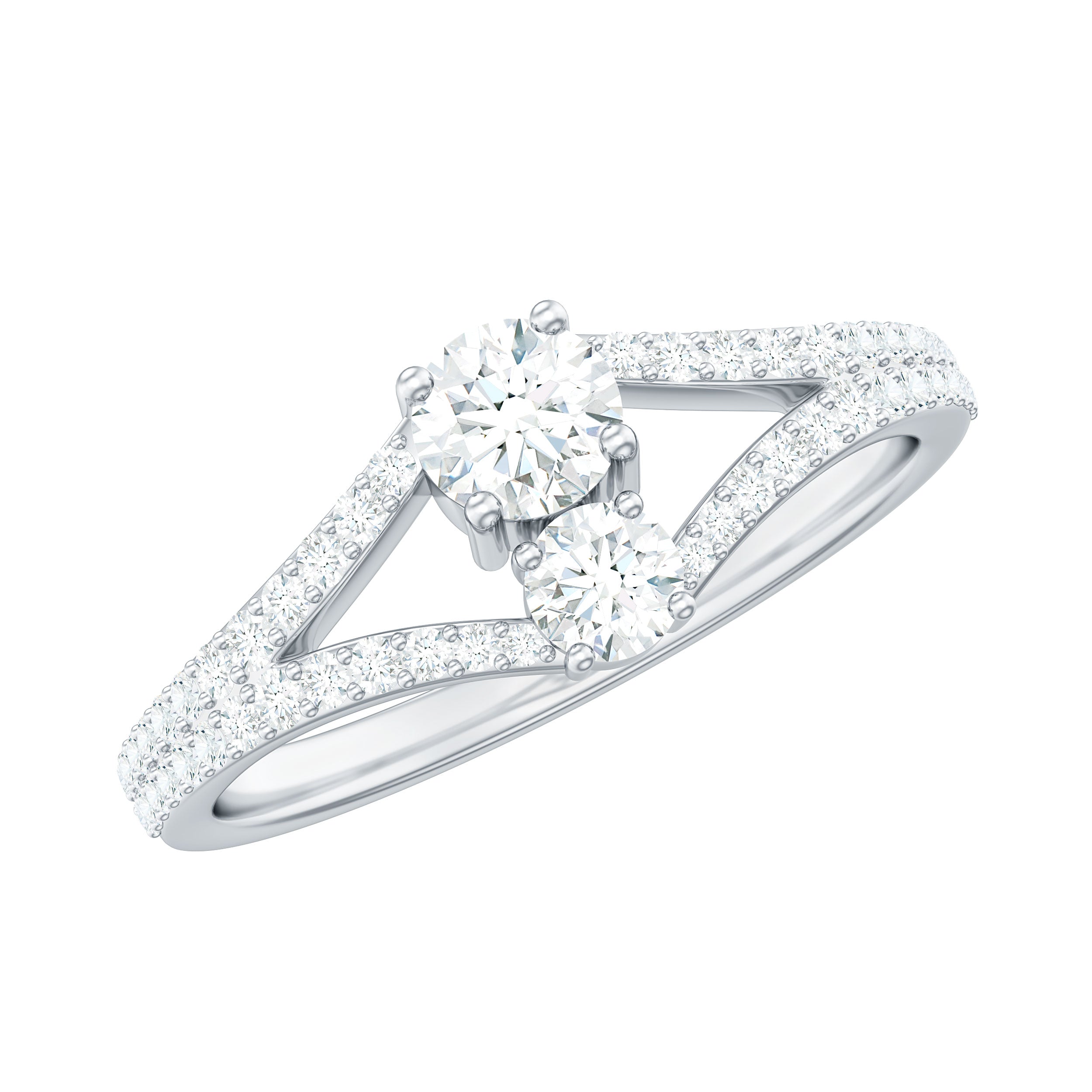 Rosec Jewels-Moissanite Toi et Moi Engagement Ring with Split Shank