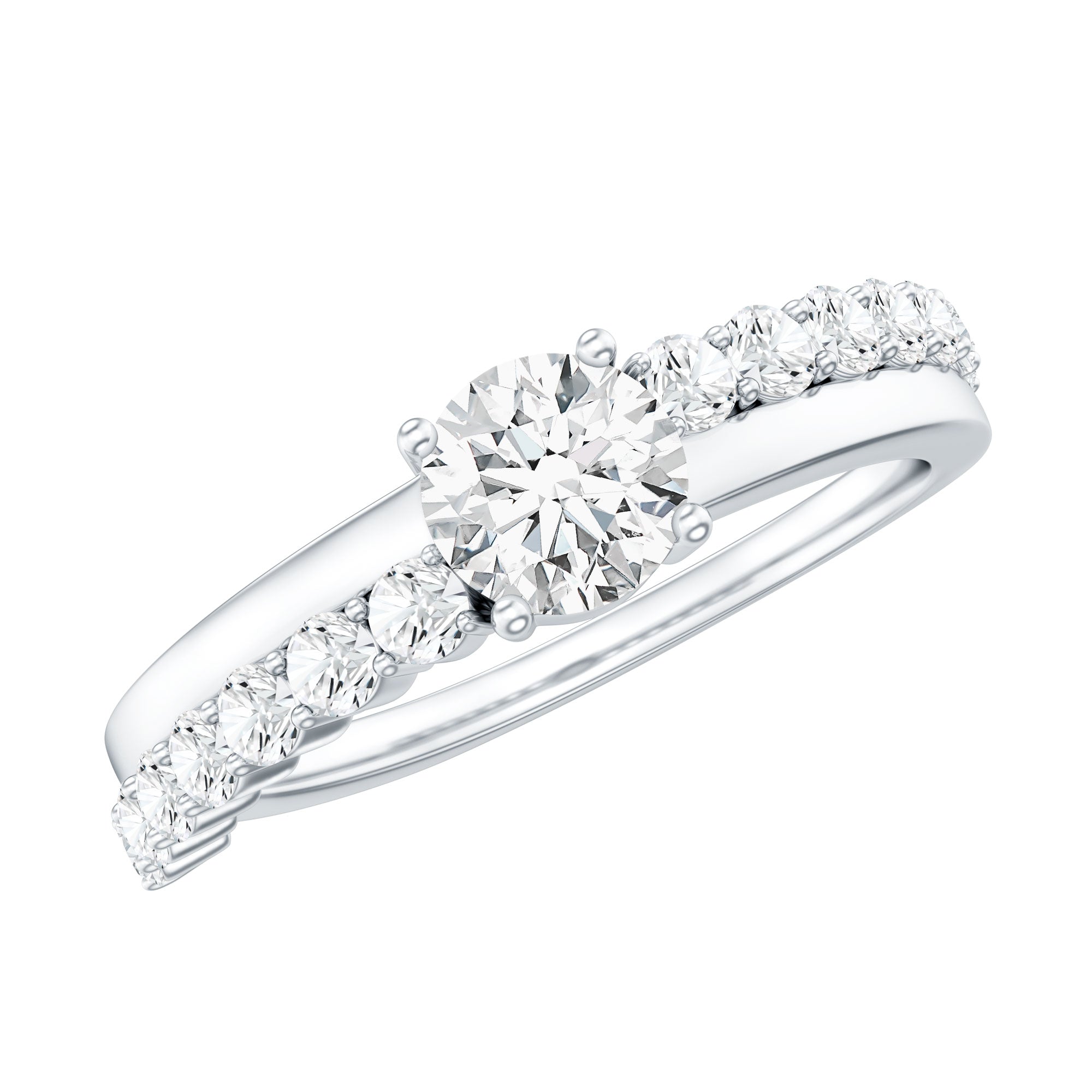 Round Cut Moissanite Engagement Ring with Side Stones D-VS1 - Rosec Jewels