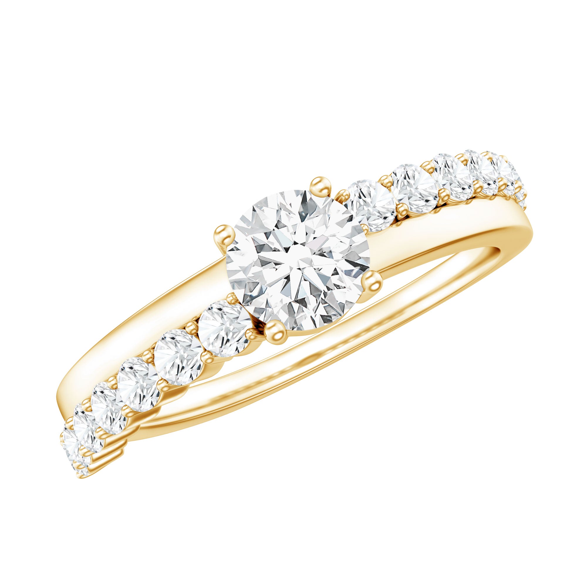 Round Cut Moissanite Engagement Ring with Side Stones D-VS1 - Rosec Jewels