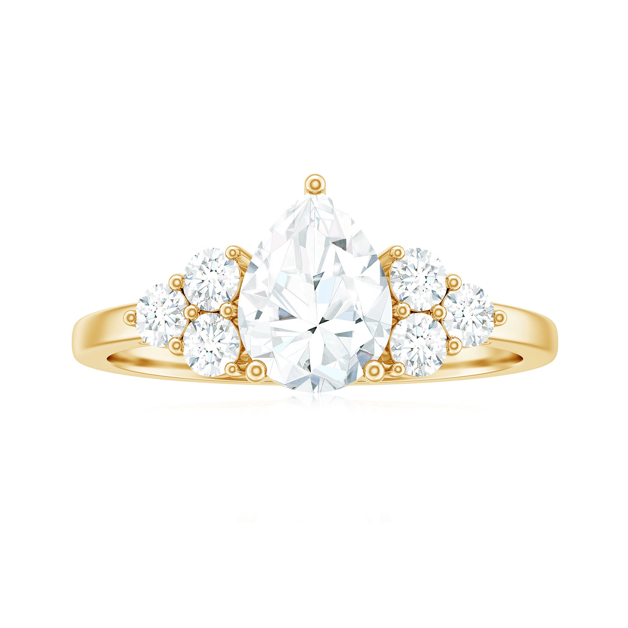 Certified 1.3 Carat Moissanite Pear Engagement Ring with Trio D-VS1 - Rosec Jewels