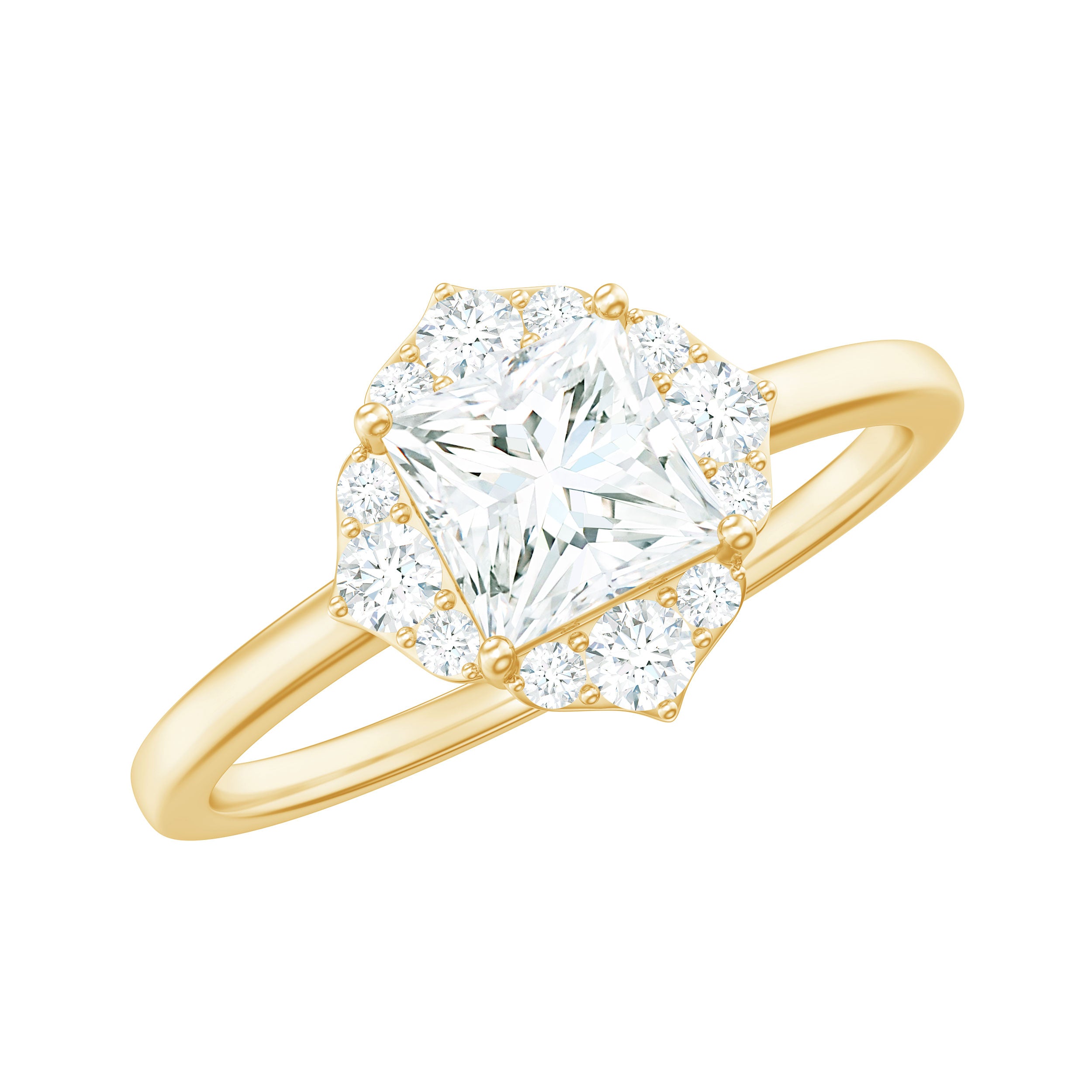 Rosec Jewels-Princess Cut Moissanite Floral Engagement Ring for Women