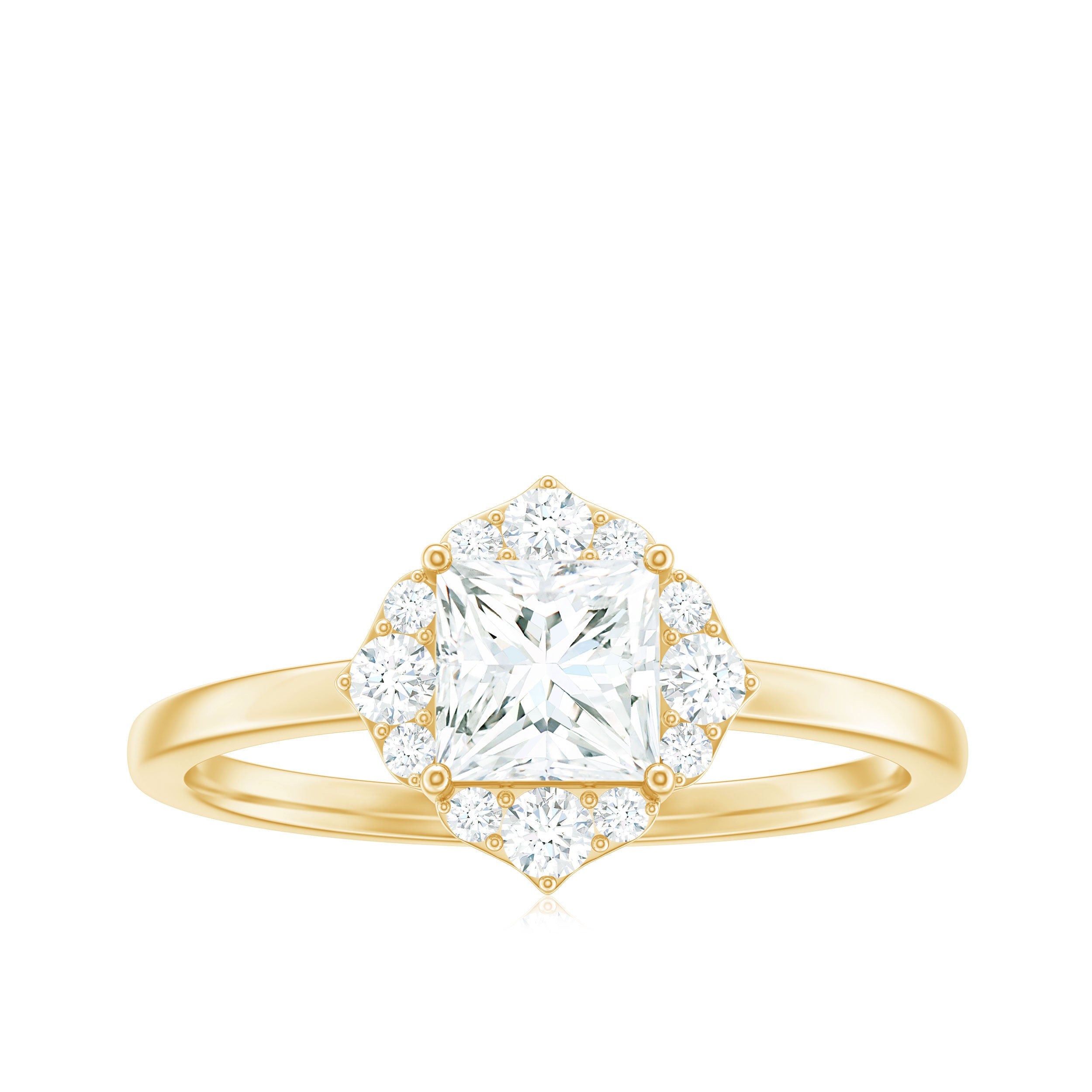 Rosec Jewels-Princess Cut Moissanite Floral Engagement Ring for Women