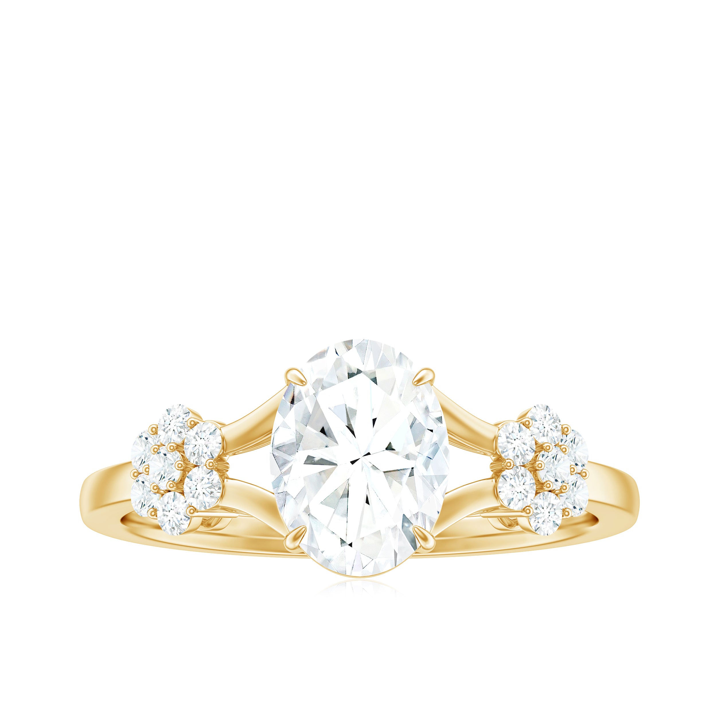 Oval Cut Moissanite Flower Engagement Ring in Split Shank D-VS1 - Rosec Jewels