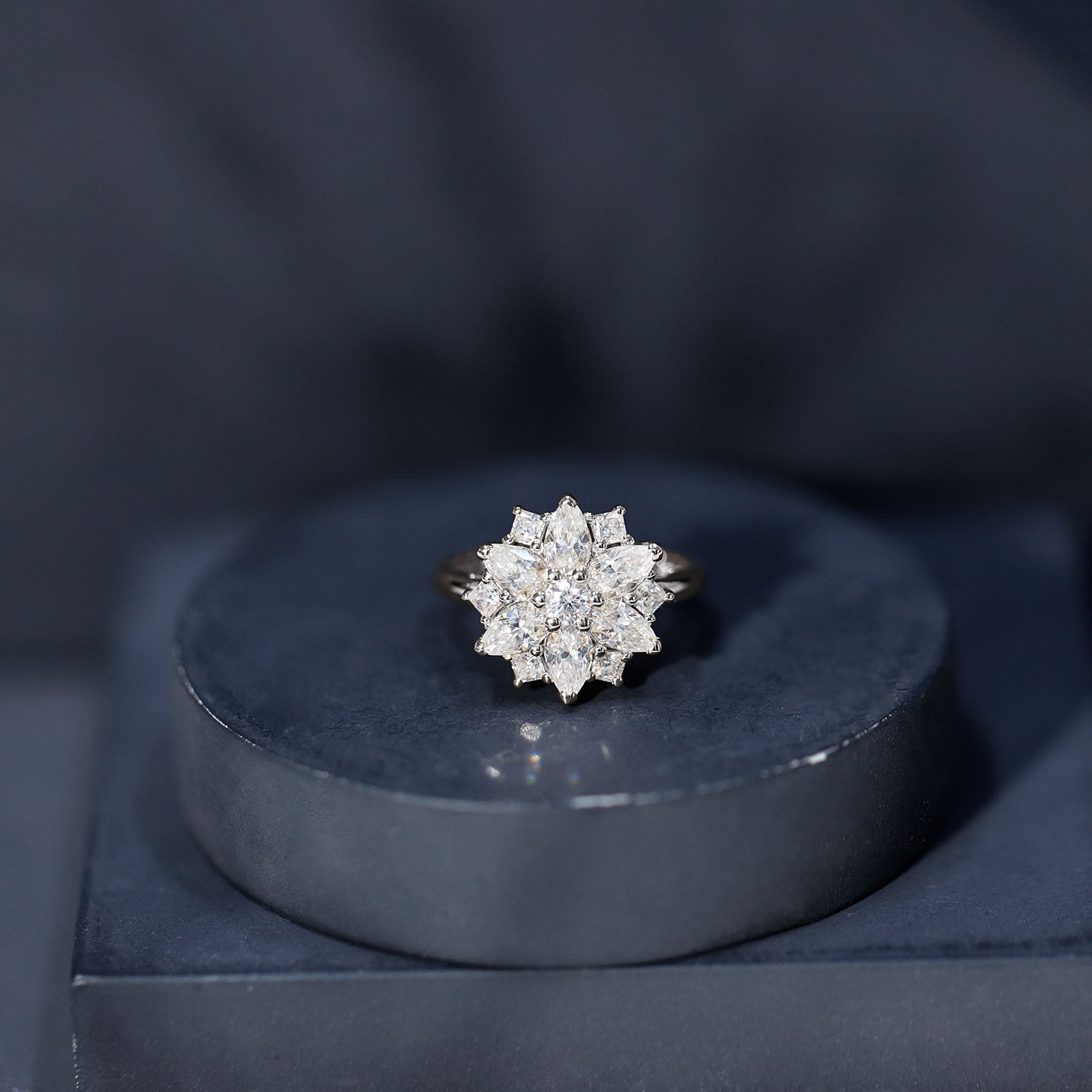 Womens Moissanite Flower Engagement Ring with Certificate D-VS1 - Rosec Jewels