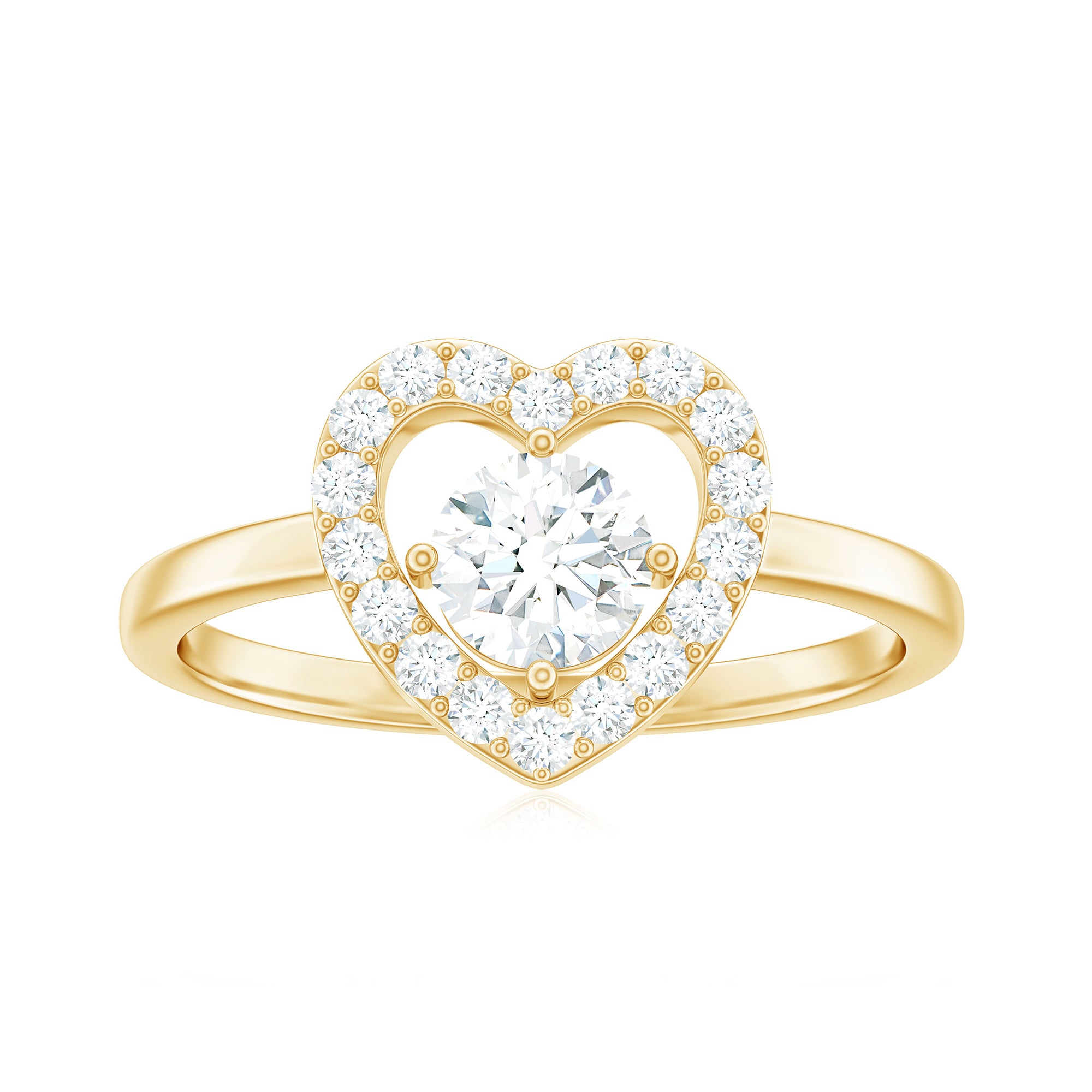 1 CT Round Cut Zircon Heart Engagement Ring with Halo AAAA - Rosec Jewels