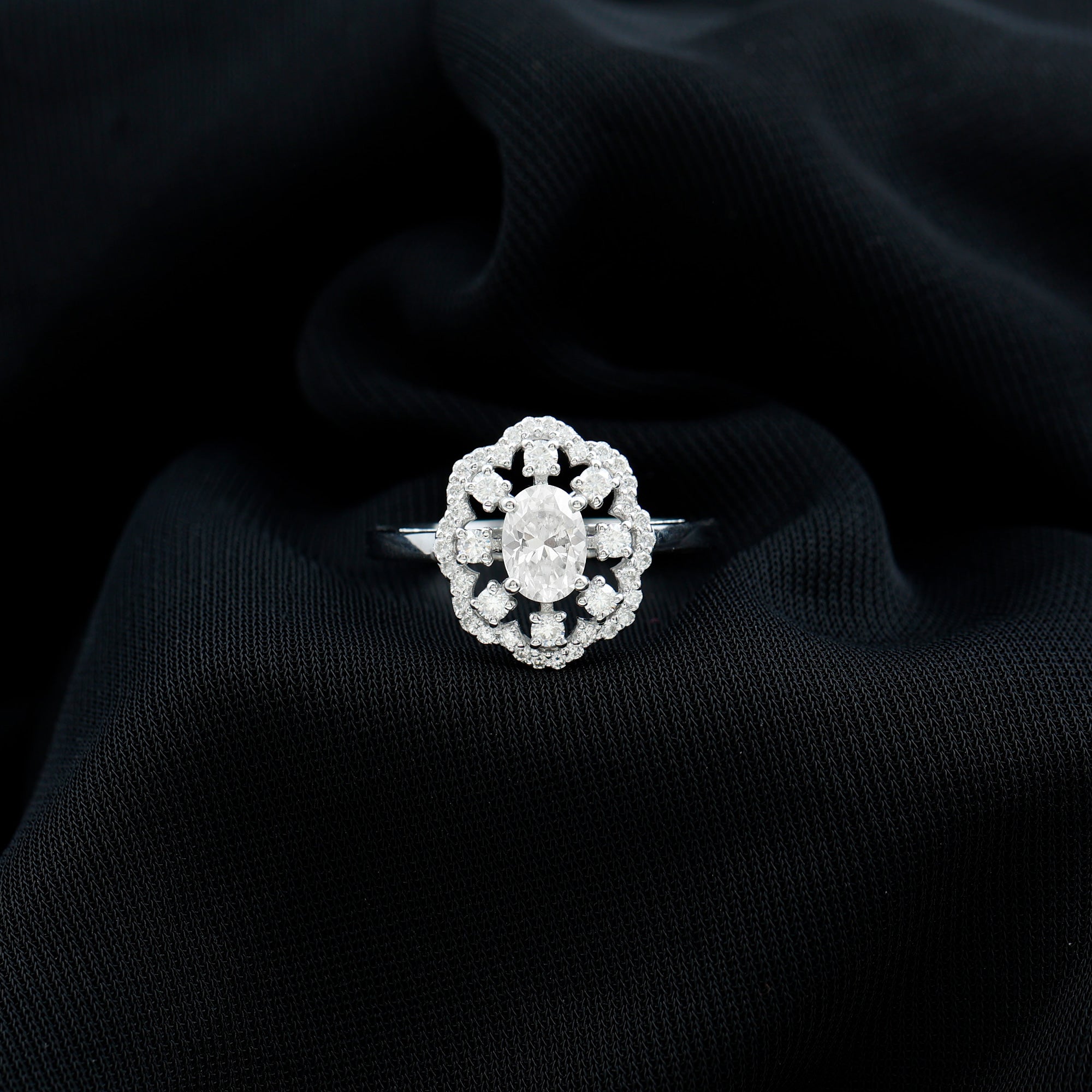Rosec Jewels-Oval Shaped Moissanite Flower Engagement Ring