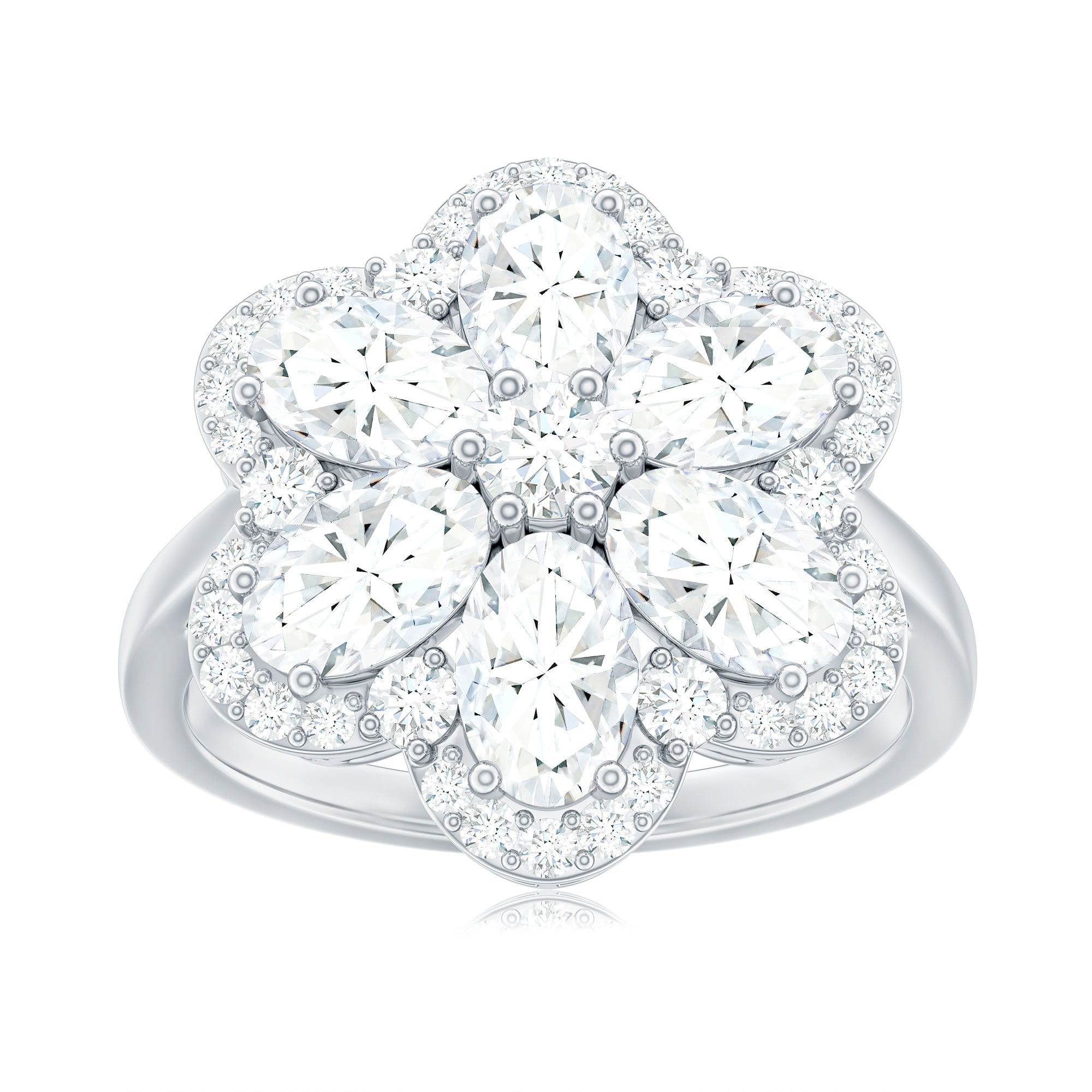 5.50 CT Oval and Round Cut Zircon Floral Statement Ring AAAA - Rosec Jewels