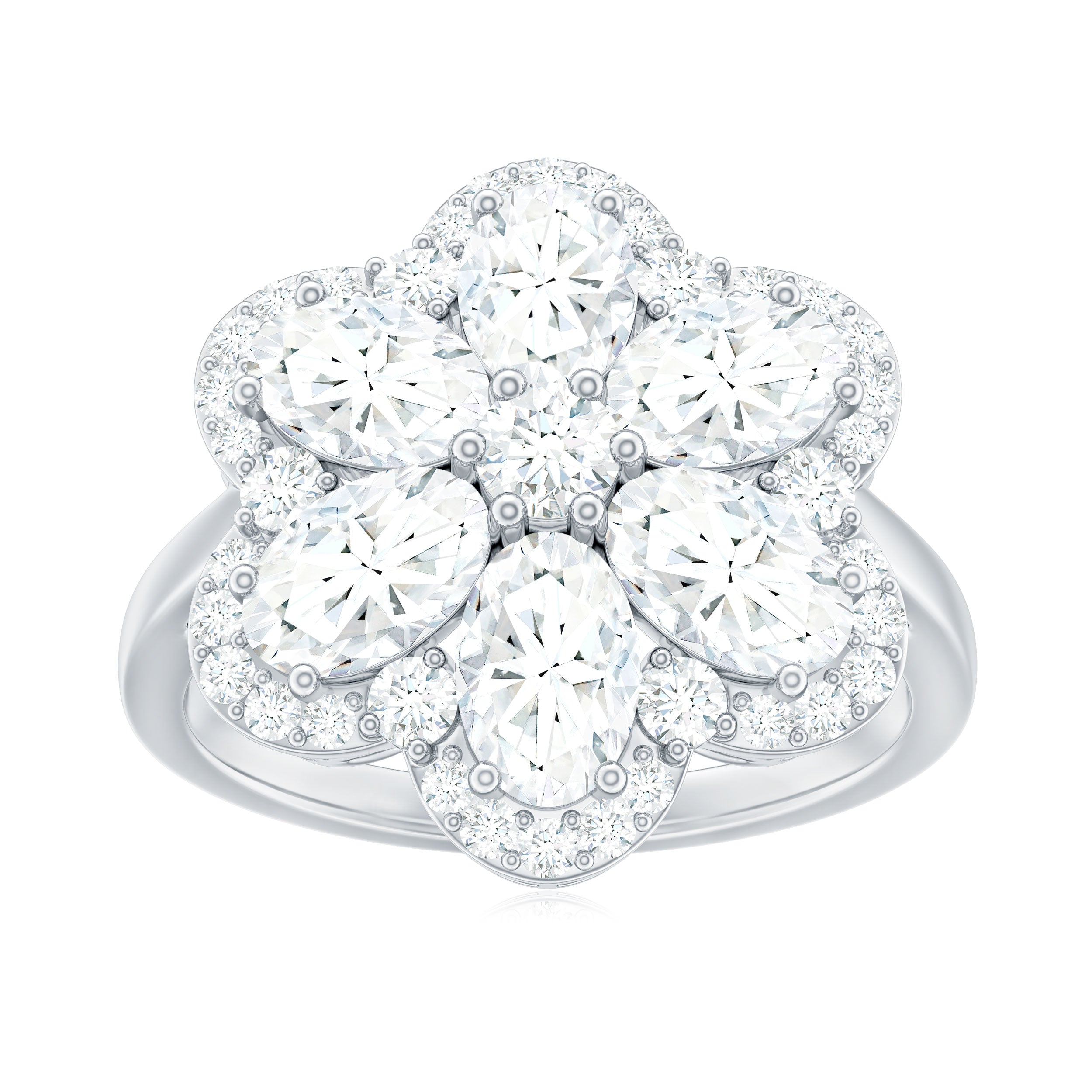 Certified Moissanite Huge Flower Engagement Ring D-VS1 - Rosec Jewels