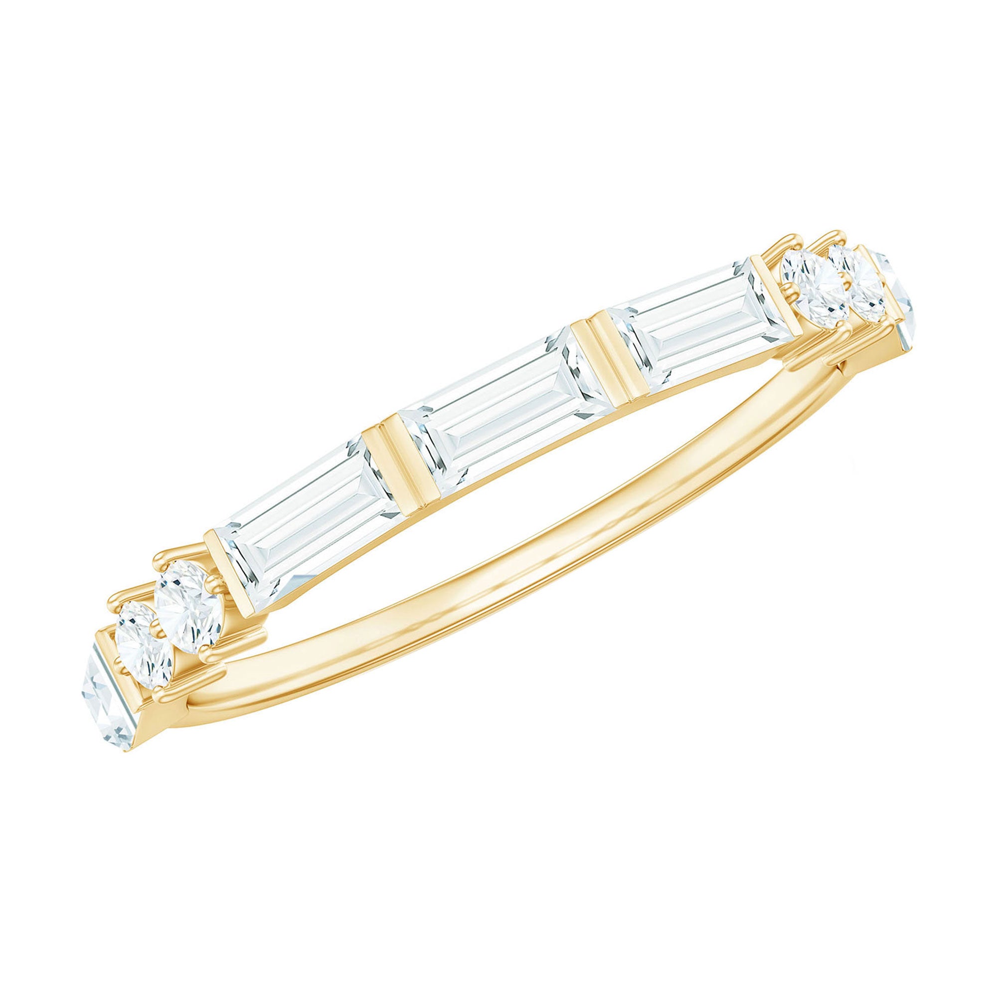 Baguette Cut Moissanite Minimalist Half Eternity Ring D-VS1 - Rosec Jewels